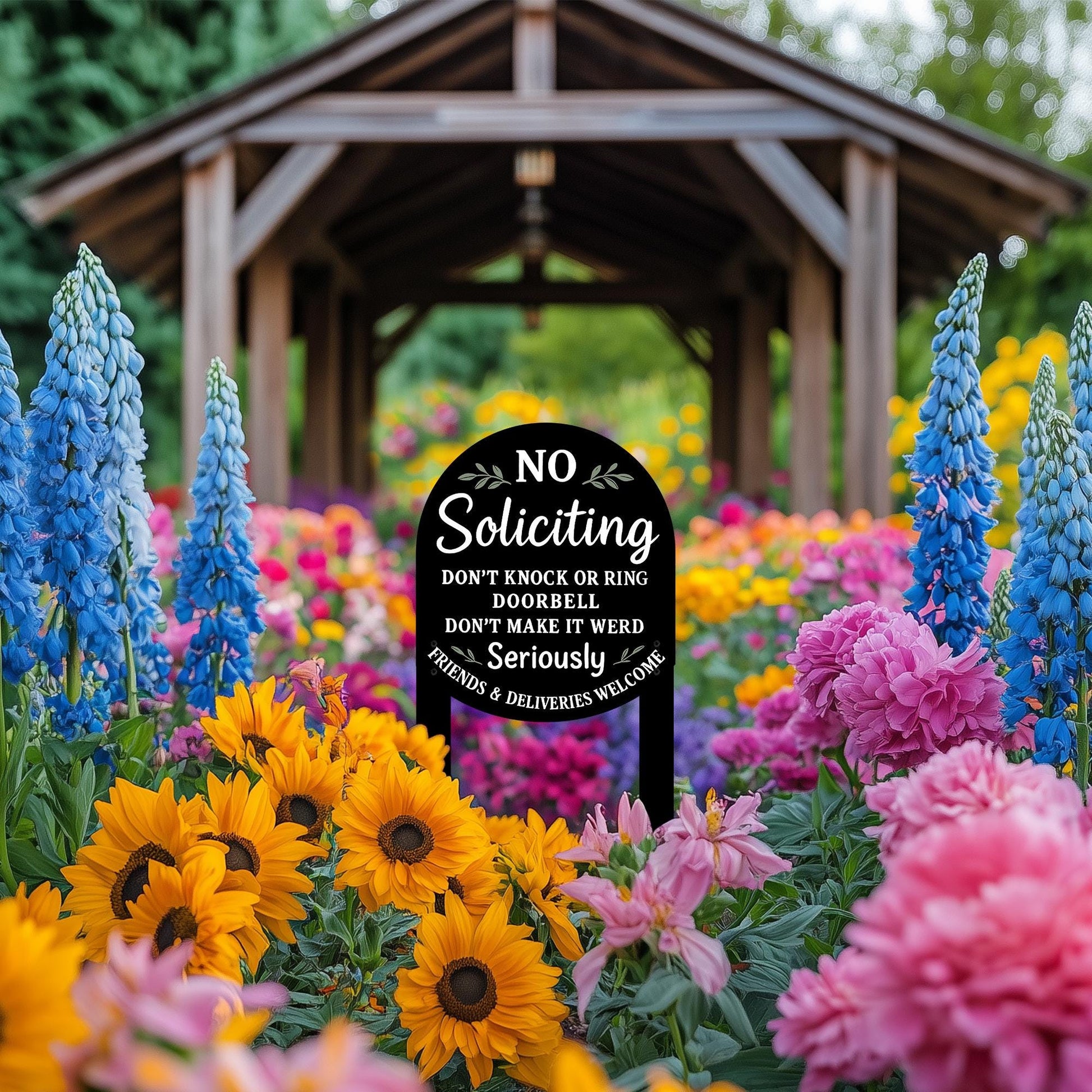Funny No Soliciting Yard Sign, Metal Garden Stake for Front Lawn, Don’t Knock Doorbell Sign, Delivery Welcome Outdoor Decor
