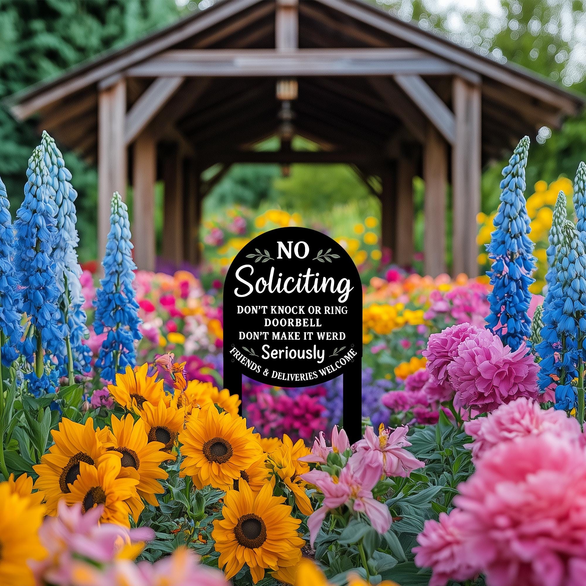 Funny No Soliciting Yard Sign, Metal Garden Stake for Front Lawn, Don’t Knock Doorbell Sign, Delivery Welcome Outdoor Decor