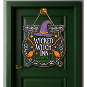 Wicked Witch Inn Sign, Halloween Cauldron Door Hanger, Spooky Front Door Decor, Trick or Treaters Welcome Wreath, Witchy Porch Sign