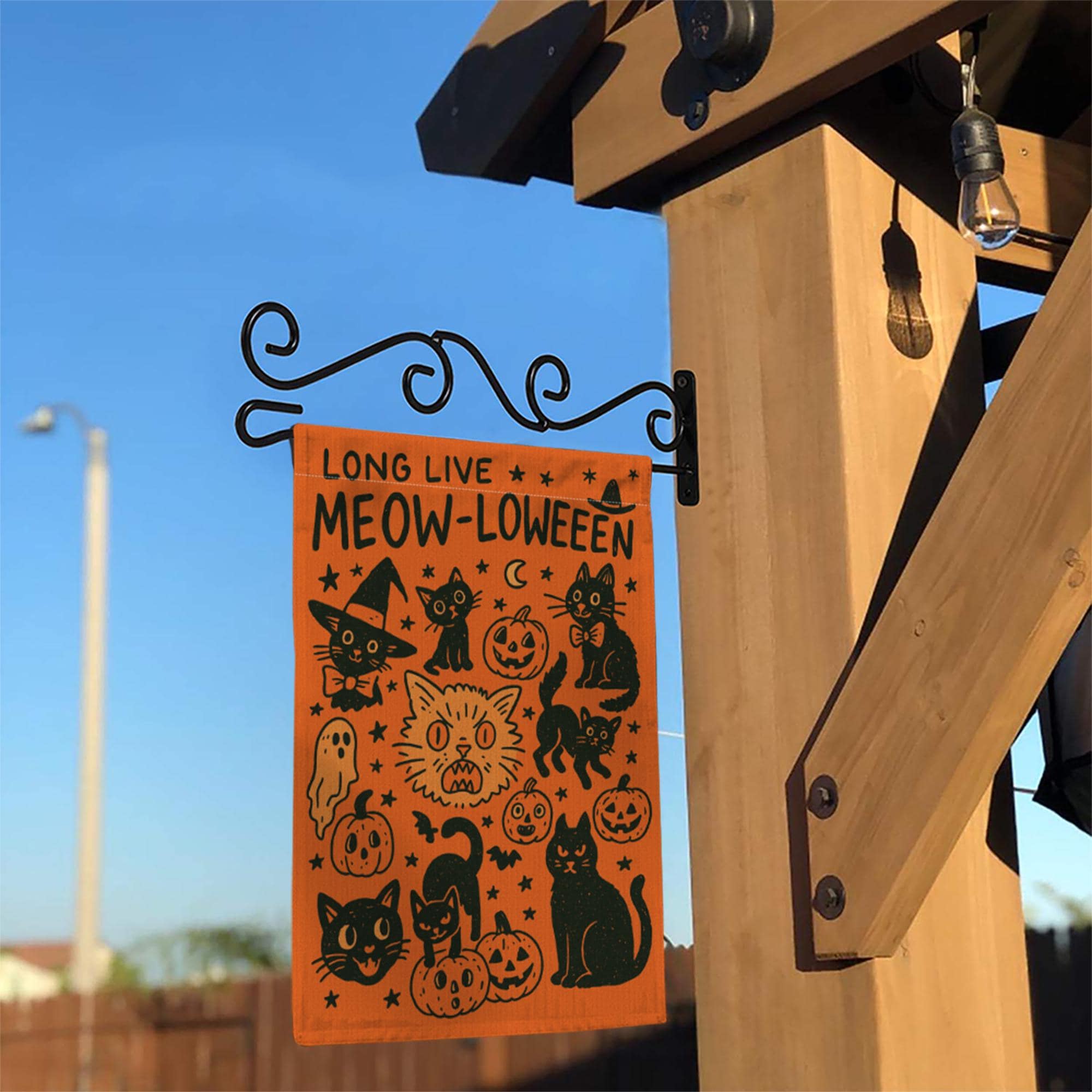 Meowloween Garden Flag, Halloween Cat Yard Flag, Cute Black Cat Pumpkin Outdoor Decor, Funny Spooky Fall Porch Decoration