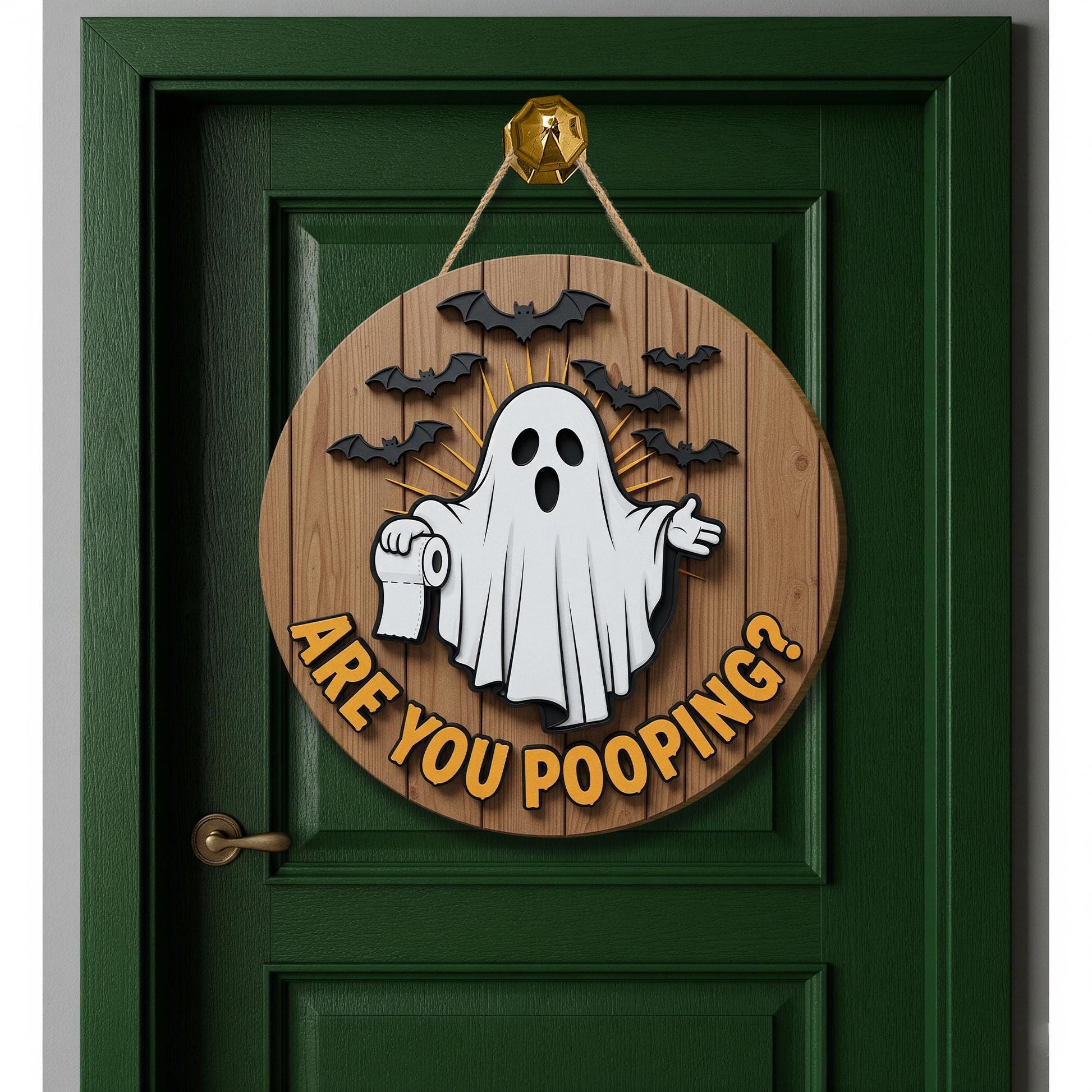 Funny Halloween Bathroom Sign, Are You Pooping Ghost Decor, 3D Wooden Door Hanger, Spooky Toilet Humor Wall Plaque
