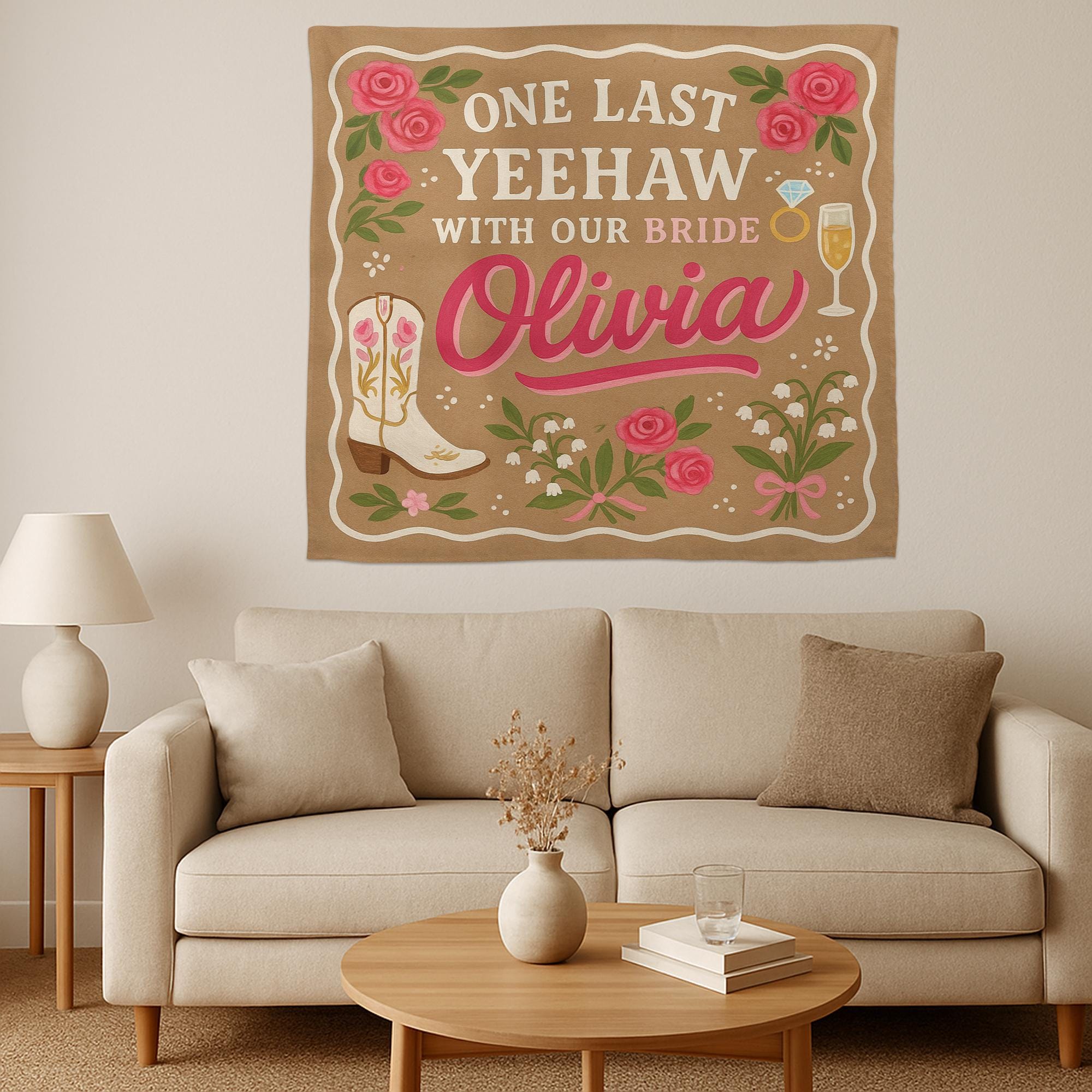 One Last Yeehaw Bridal Shower Tapestry, Western Bachelorette Party Banner, Cowgirl Bride Decor, Personalized Country Sign