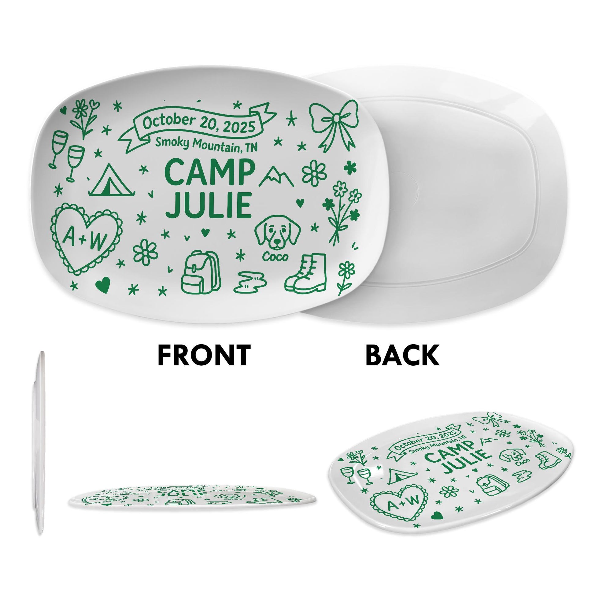 Custom Wedding Camp Platter, Personalized Engagement or Elopement Gift, Camp Themed Bridal Keepsake, Custom camp Picnic Plate DECOR only