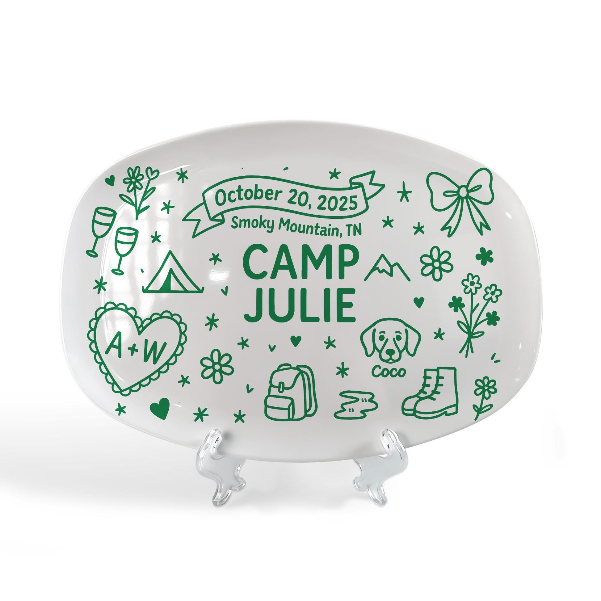 Custom Wedding Camp Platter, Personalized Engagement or Elopement Gift, Camp Themed Bridal Keepsake, Custom camp Picnic Plate DECOR only