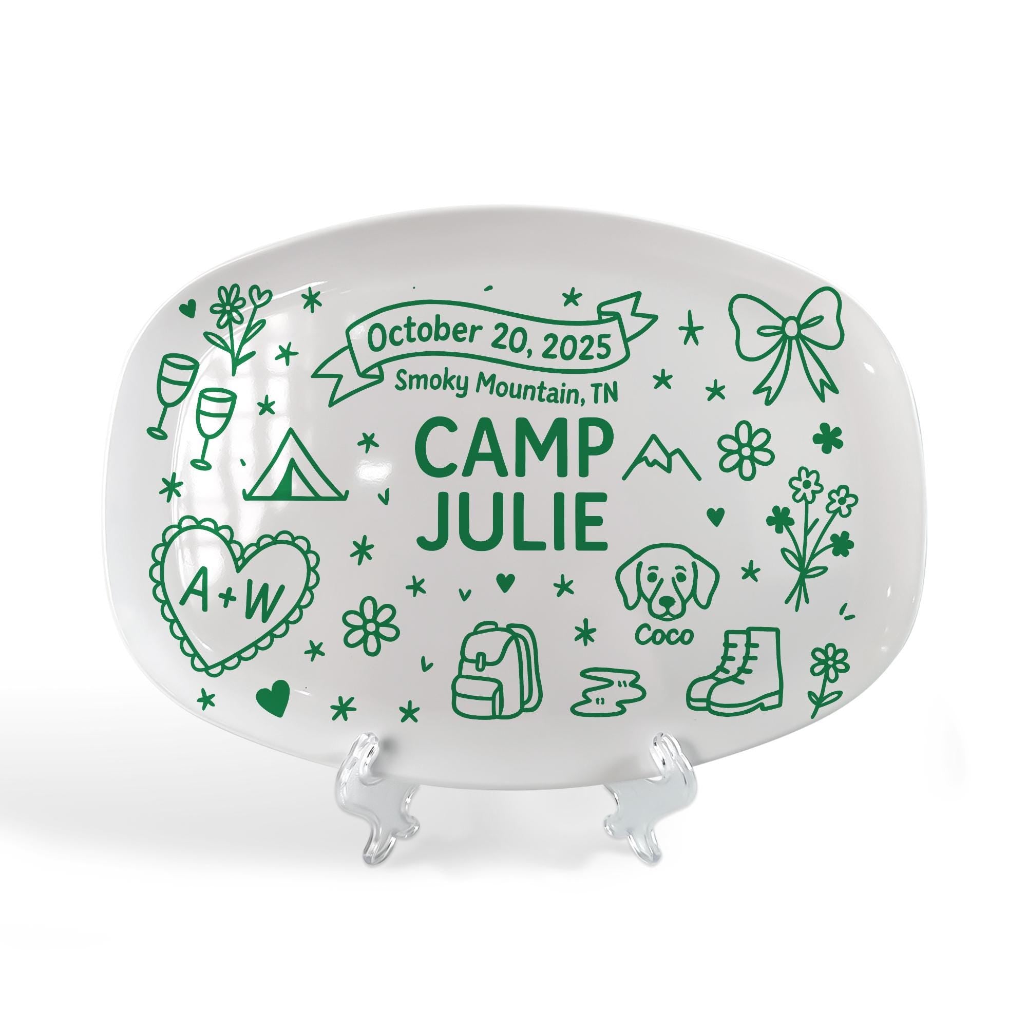 Custom Wedding Camp Platter, Personalized Engagement or Elopement Gift, Camp Themed Bridal Keepsake, Custom camp Picnic Plate DECOR only