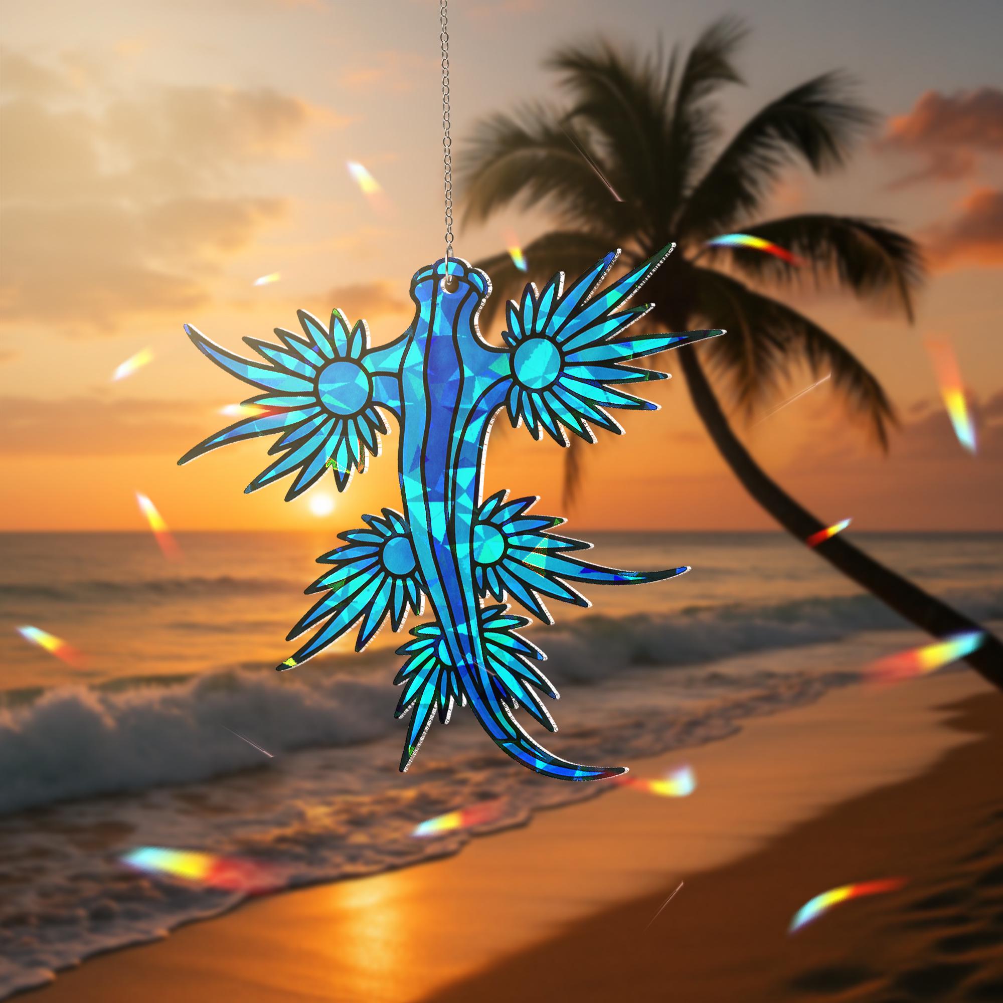 Blue Dragon Suncatcher, Holographic Acrylic Fantasy Sun Catcher, Sea Dragon Window Decor, Mythical Creature Gift for Dragon Lovers