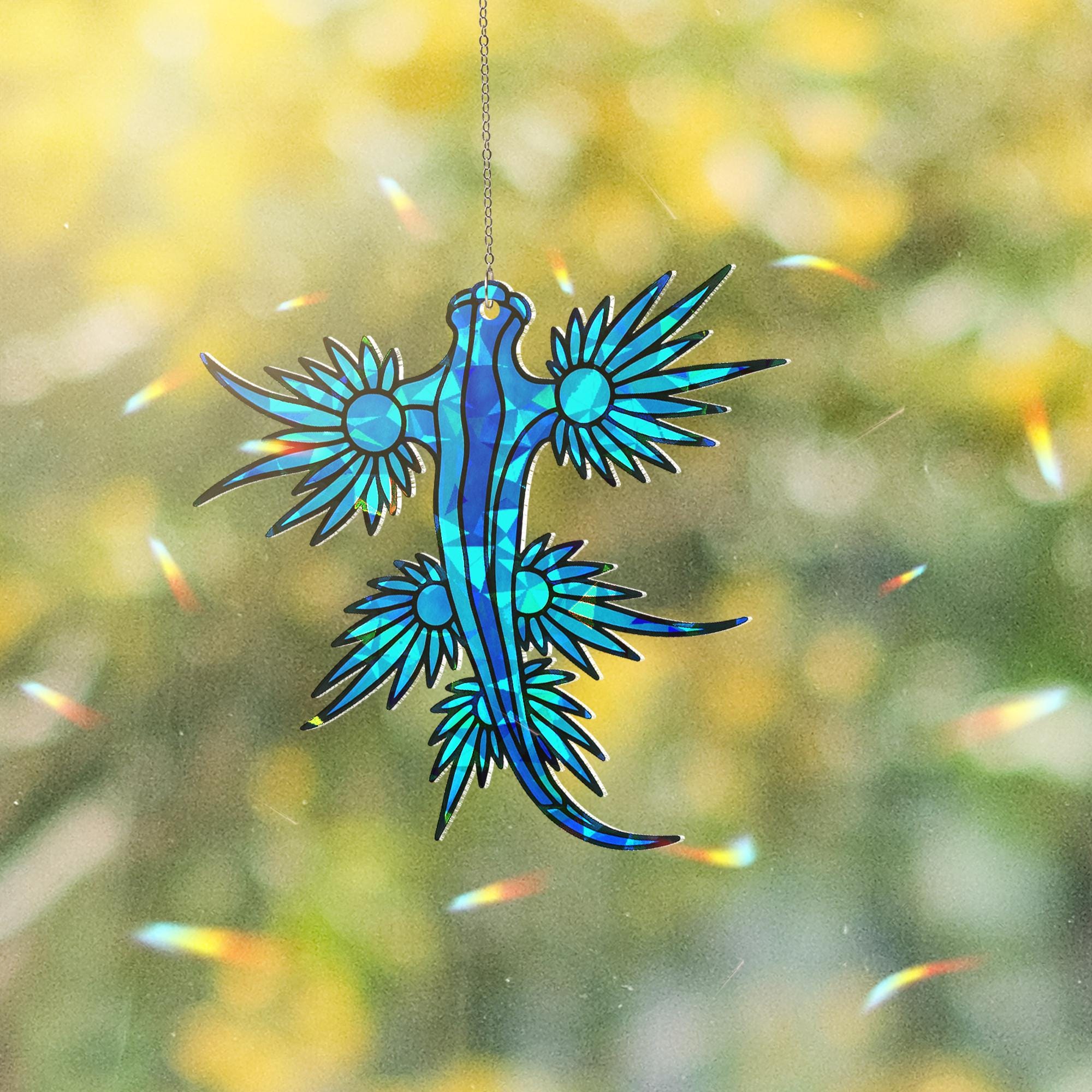 Blue Dragon Suncatcher, Holographic Acrylic Fantasy Sun Catcher, Sea Dragon Window Decor, Mythical Creature Gift for Dragon Lovers