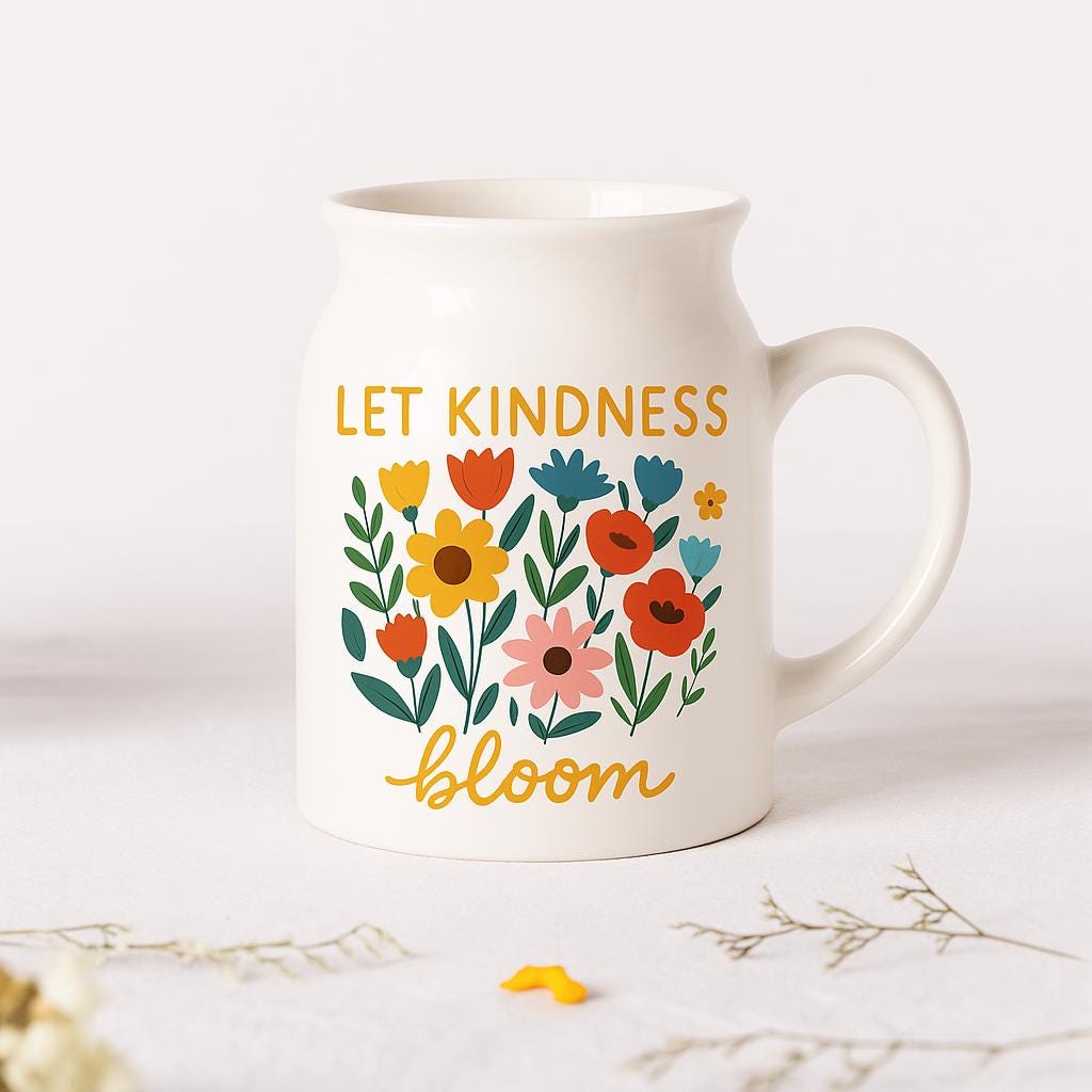 Let Kindness Bloom Planter – Colorful Floral Ceramic Pot with Succulent – Positive Quote Indoor Plant Decor – Gift for Her, Boho Plant Lover