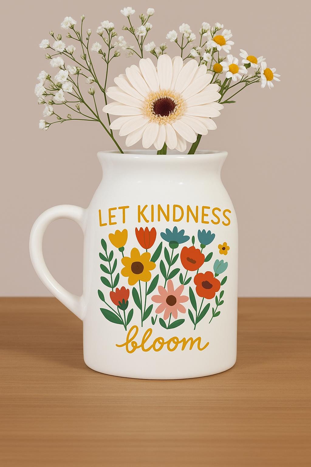 Let Kindness Bloom Planter – Colorful Floral Ceramic Pot with Succulent – Positive Quote Indoor Plant Decor – Gift for Her, Boho Plant Lover