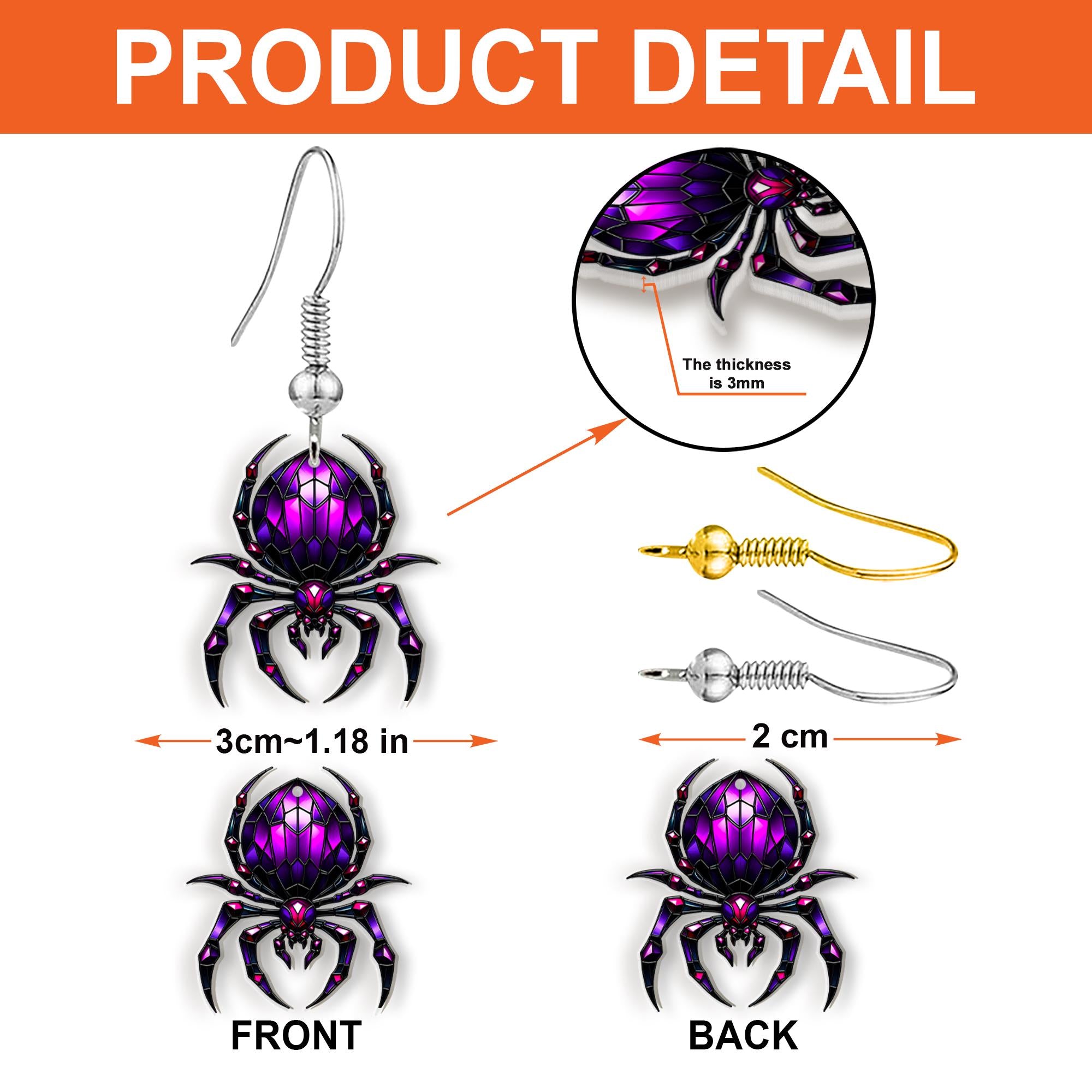 Purple Gem Spider Earrings, Gothic Crystal Spider Dangle, Spooky Witchy Halloween Jewelry, Creepy Cute Goth Statement Gift for Her
