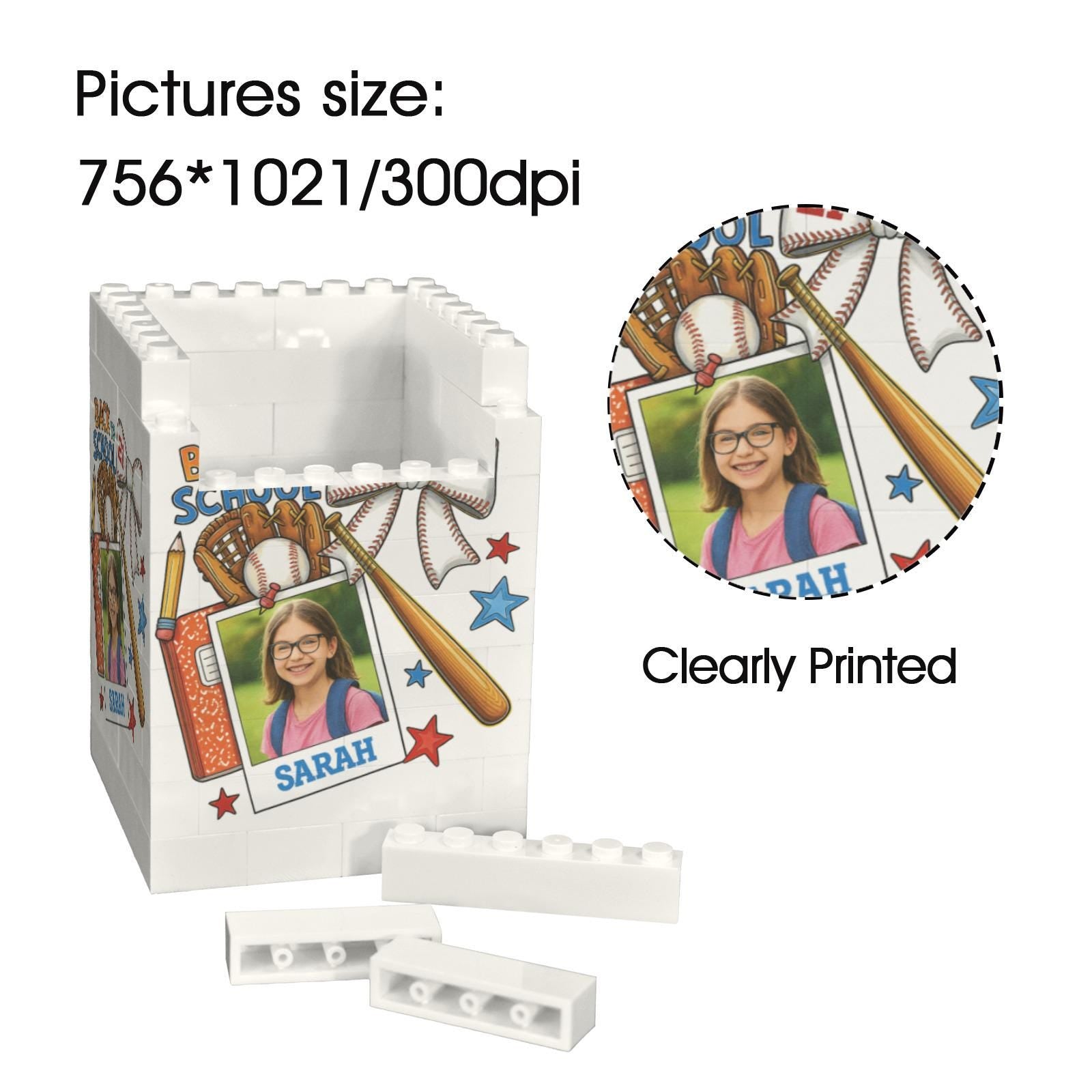 Custom Photo Baseball Pencil Holder, Kid First Day of School Keepsake, Brick Pen Organizer, Personalized Desk Gift for Baseball Lovers