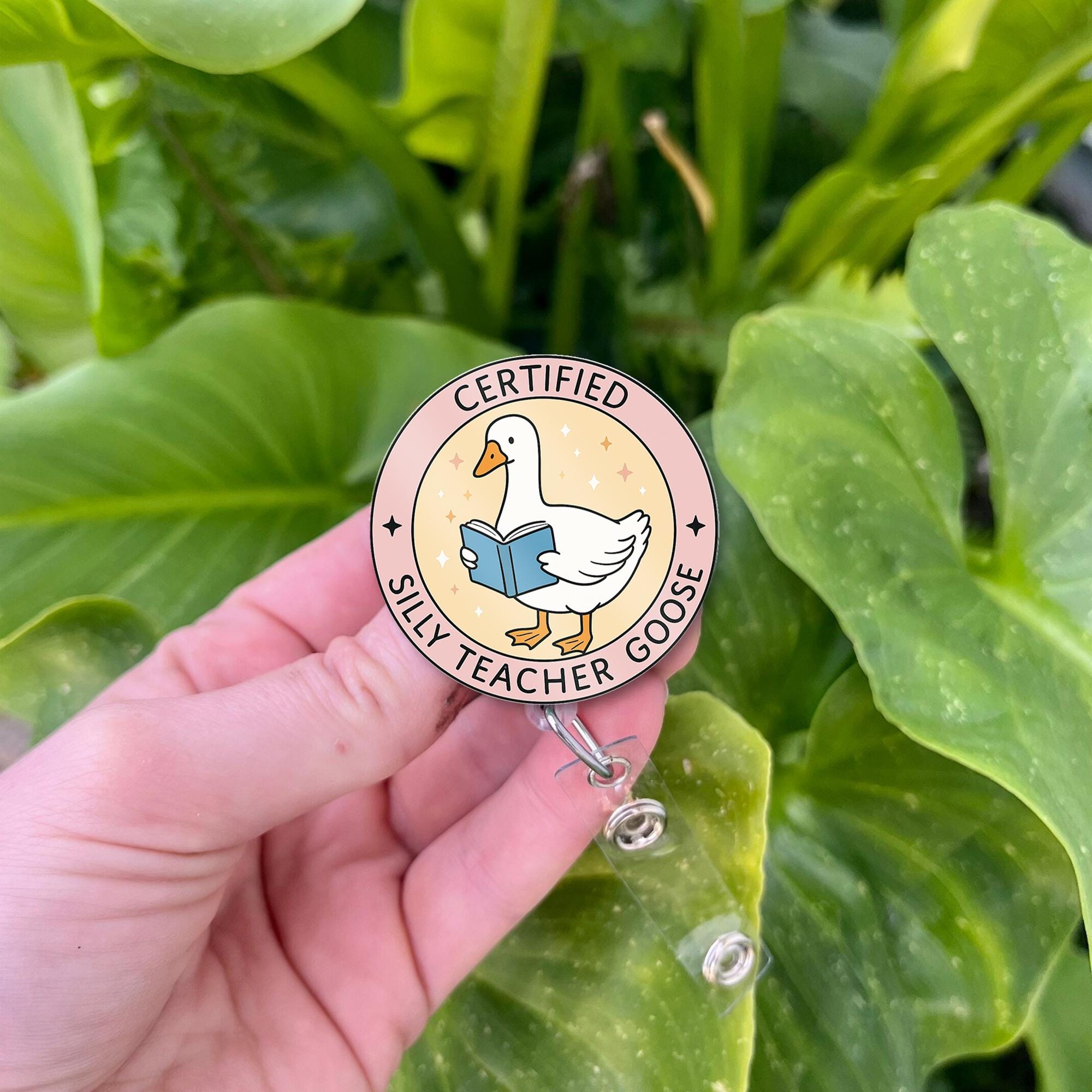 Certified Silly Teacher Goose Badge Reel, Funny Teacher ID Holder, Cute Retractable School Badge Clip, Gift for Educators & Staff