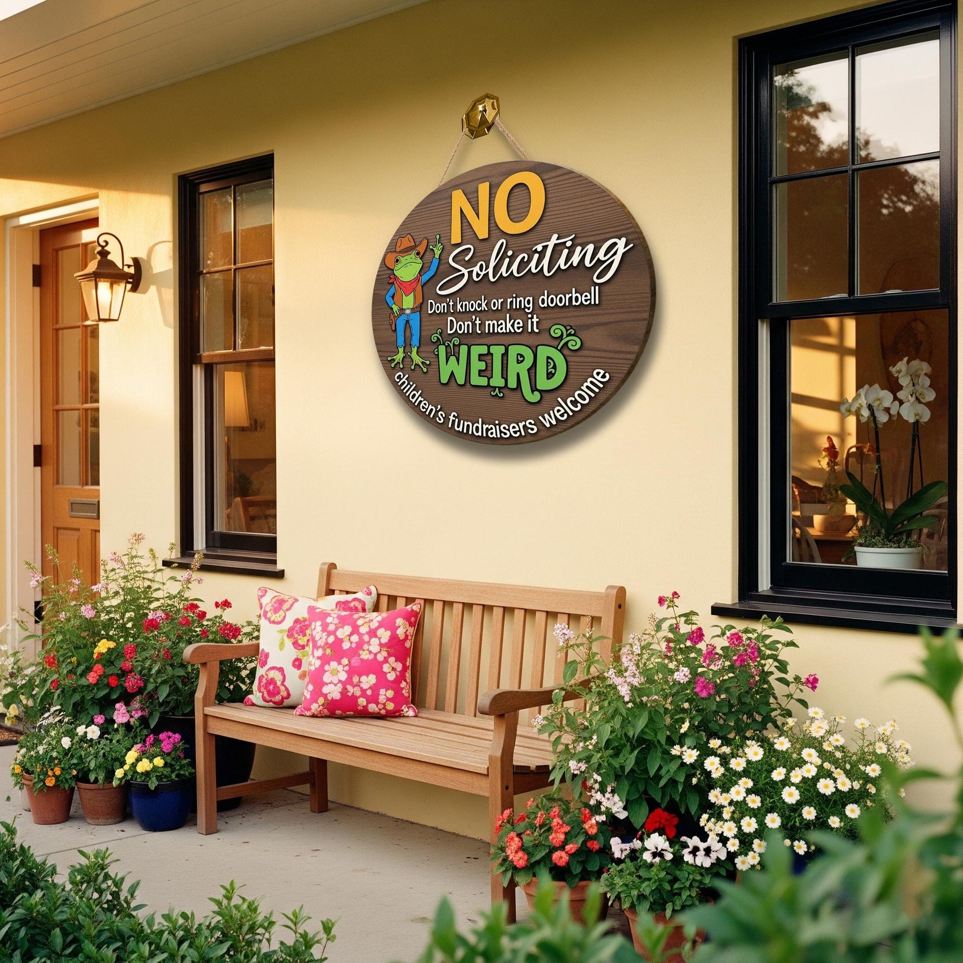 Funny No Soliciting Sign, Western Frog Door Sign, No Knock Door Hanger, Weird Sign for Porch, Children's Fundraisers Welcome