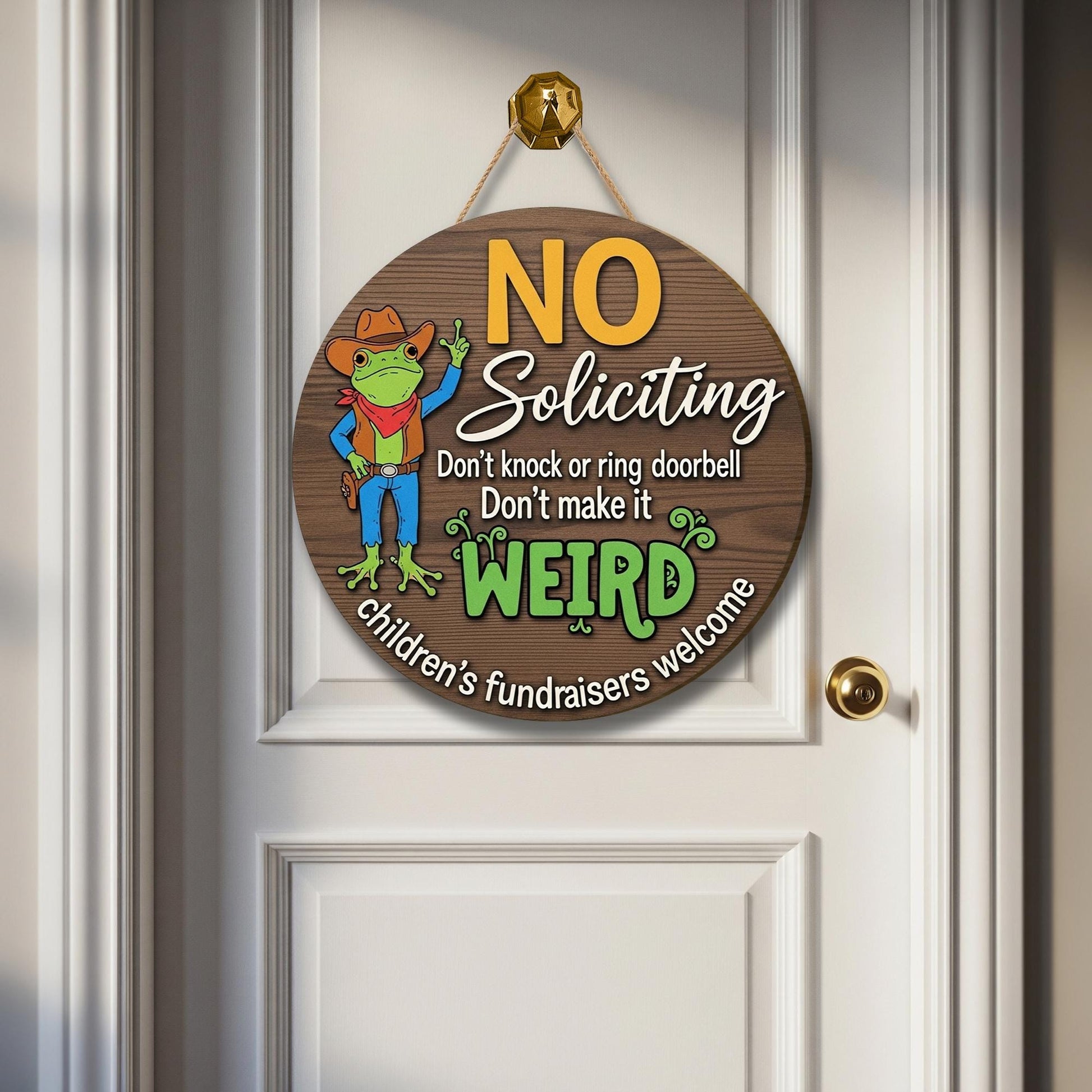 Funny No Soliciting Sign, Western Frog Door Sign, No Knock Door Hanger, Weird Sign for Porch, Children's Fundraisers Welcome