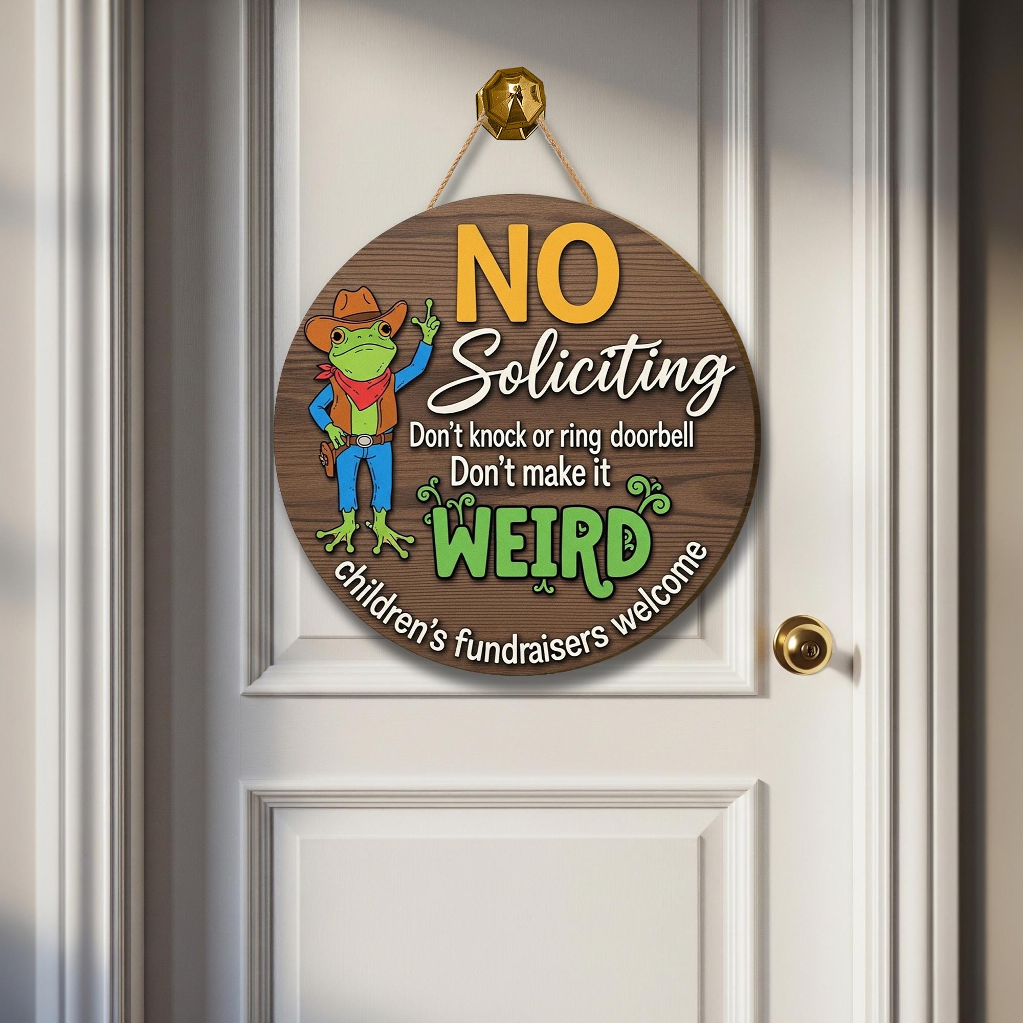 Funny No Soliciting Sign, Western Frog Door Sign, No Knock Door Hanger, Weird Sign for Porch, Children's Fundraisers Welcome
