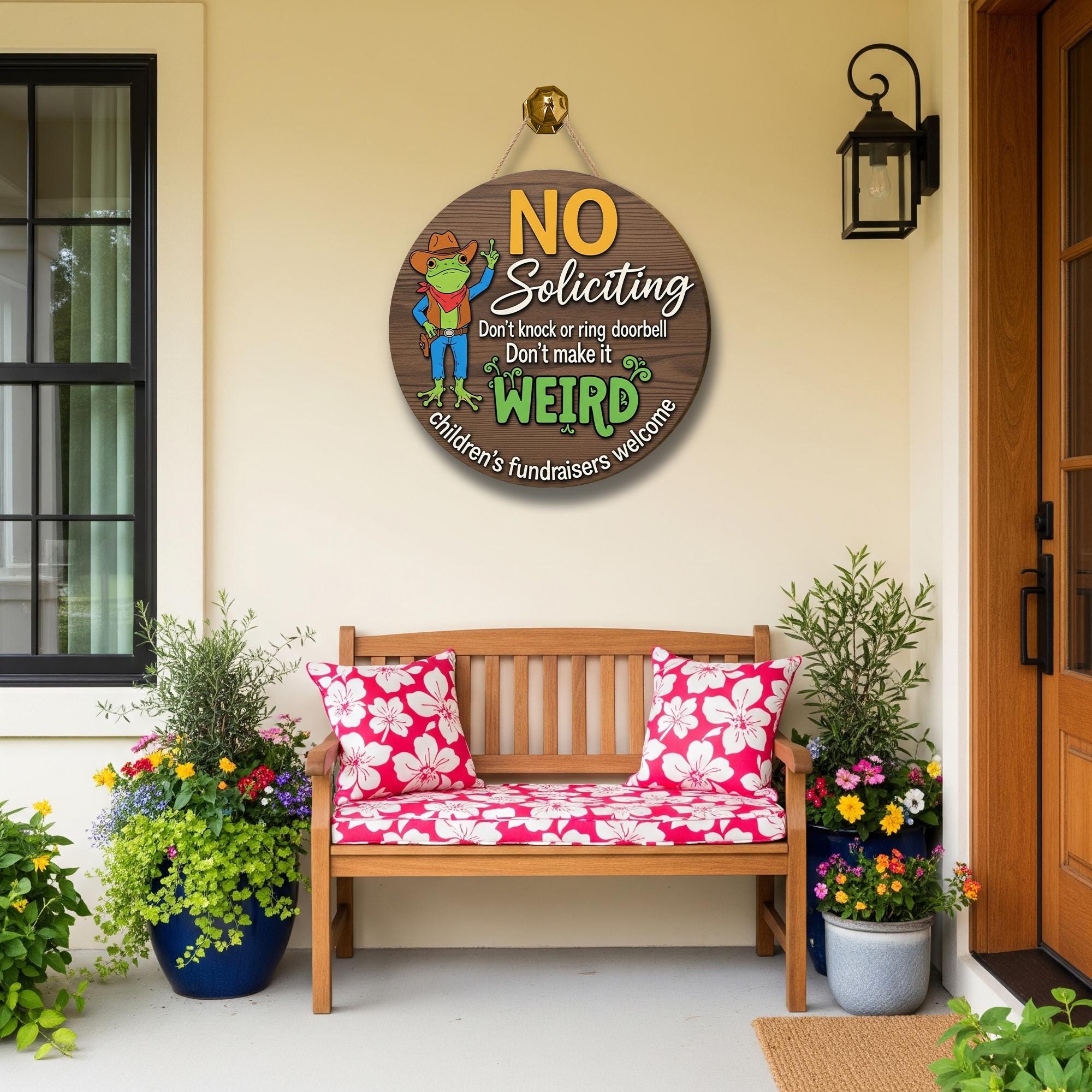 Funny No Soliciting Sign, Western Frog Door Sign, No Knock Door Hanger, Weird Sign for Porch, Children's Fundraisers Welcome