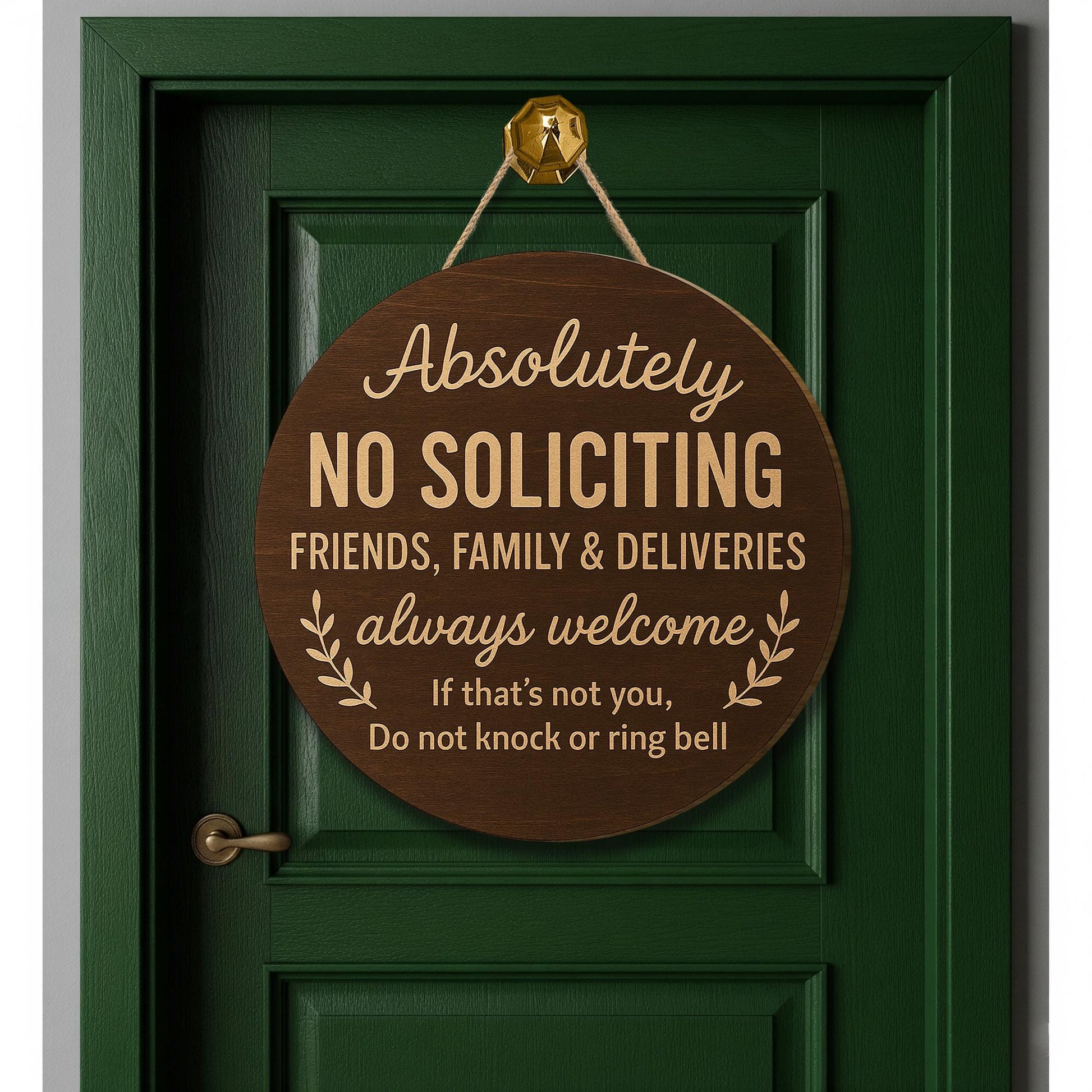 Absolutely No Soliciting Door Sign, Rustic Round Entryway Sign, Friends & Deliveries Welcome, Do Not Knock Wood Front Door Decor