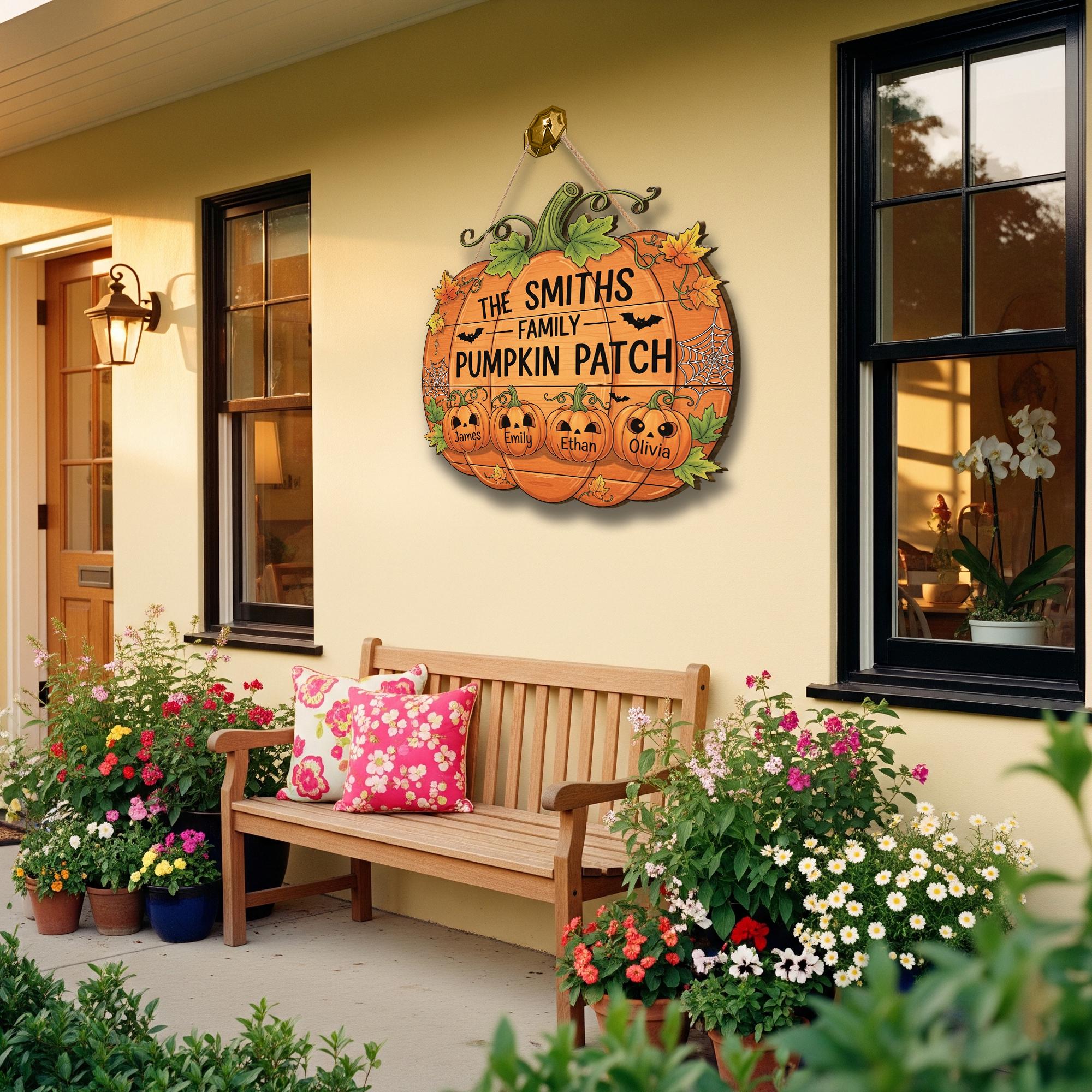 Personalized Pumpkin Patch Sign – Fall Family Name Door Sign – Custom Halloween Porch Decor