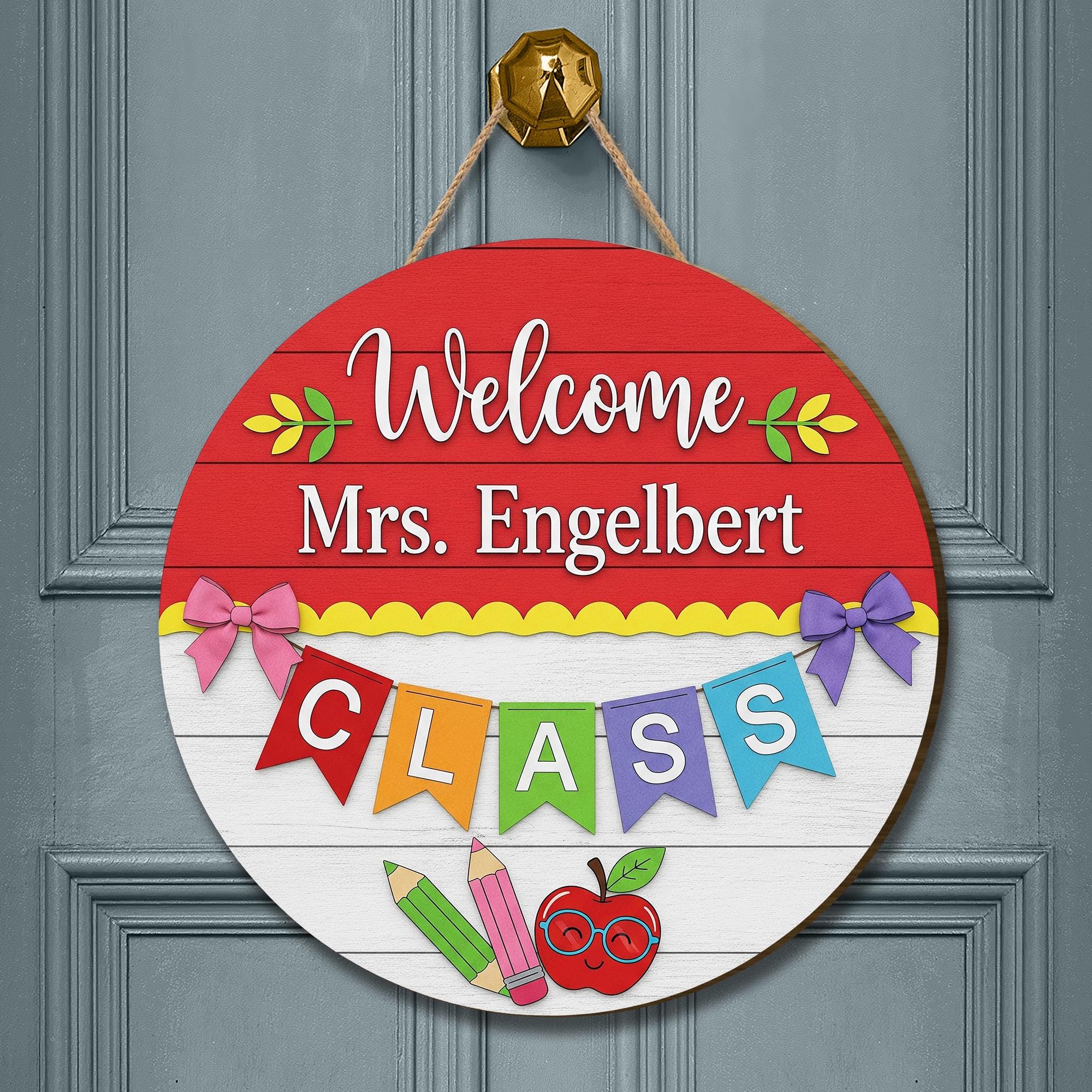 Welcome Sign for Teacher Door – Custom Round Classroom Decor with Name & Banners – Back to School Gift for Teachers, Educators, School Staff