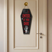 Halloween Coffin Door Sign – Enter If You Dare Skeleton Wall Hanging – Spooky Halloween Decor
