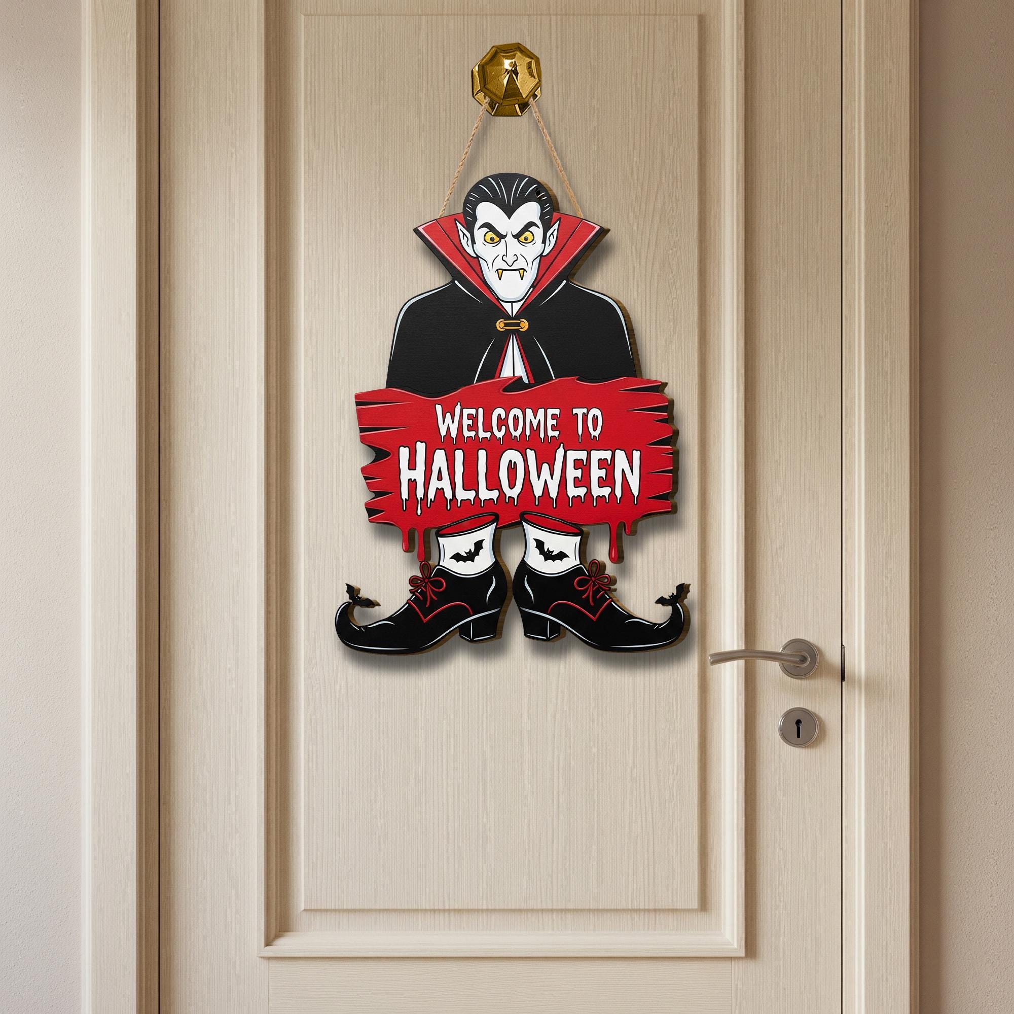 Dracula Halloween Door Sign – Welcome to Halloween Wall Decor – Vampire Party Decoration