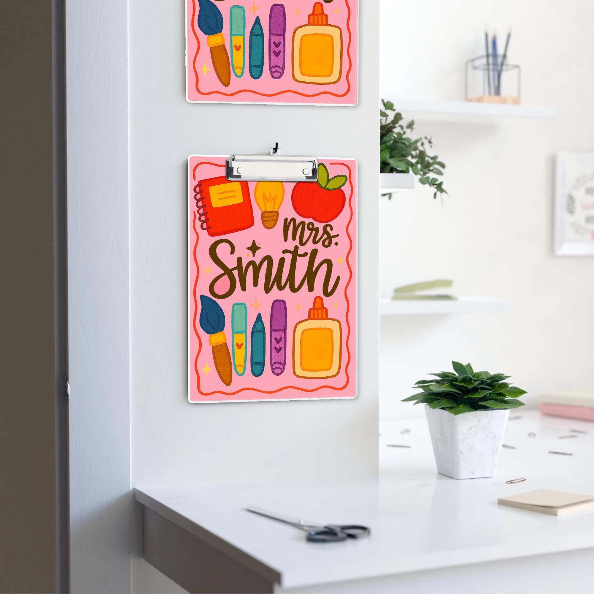 Personalized Teacher Clipboard – Custom Name with Cute School Supplies Design – Back to School Gift for Teachers, Educators, School Staffs