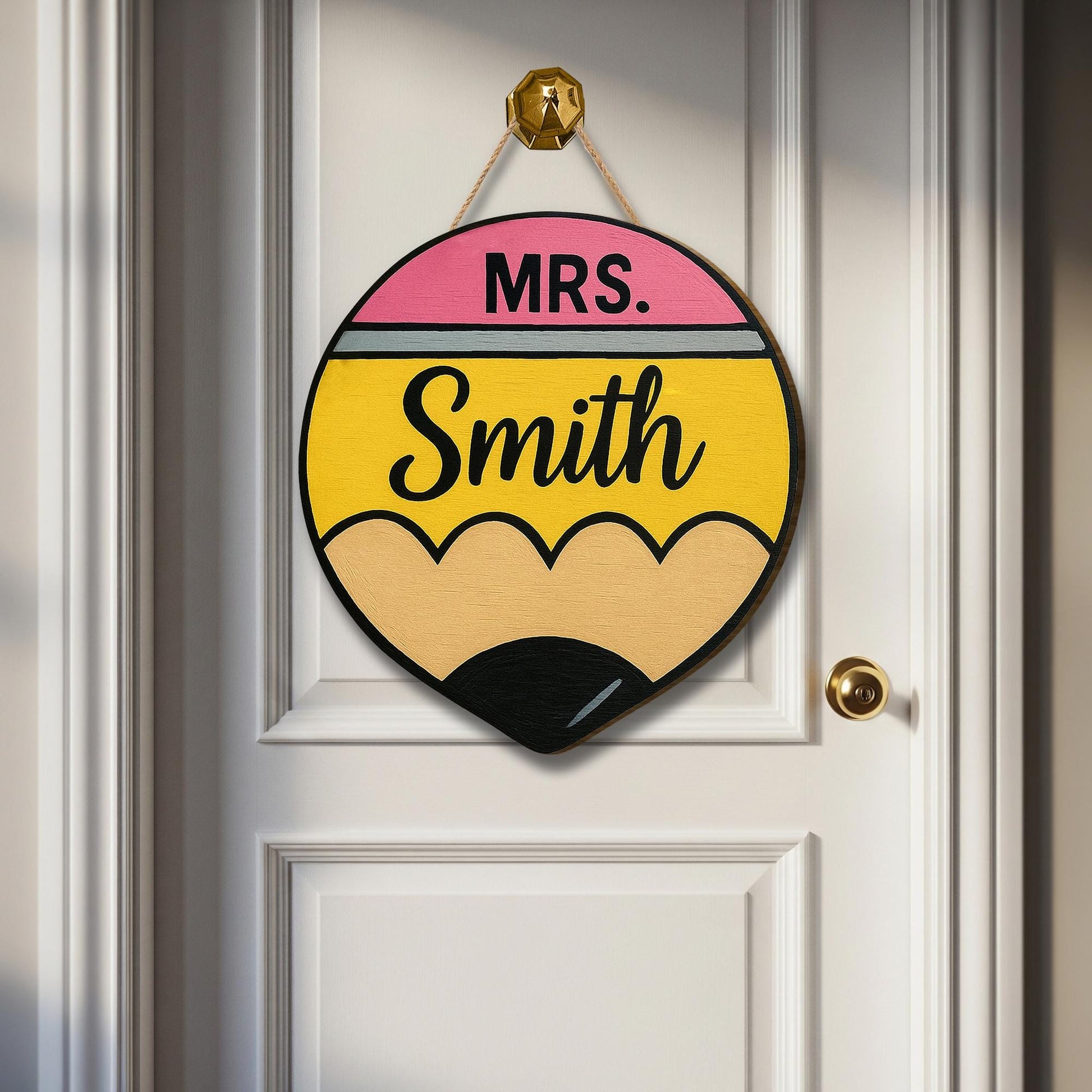 Personalized Teacher Pencil Sign, Custom Classroom Door Hanger, Back to School Gift, Teacher Name Wooden Decor, Retro Welcome Sign