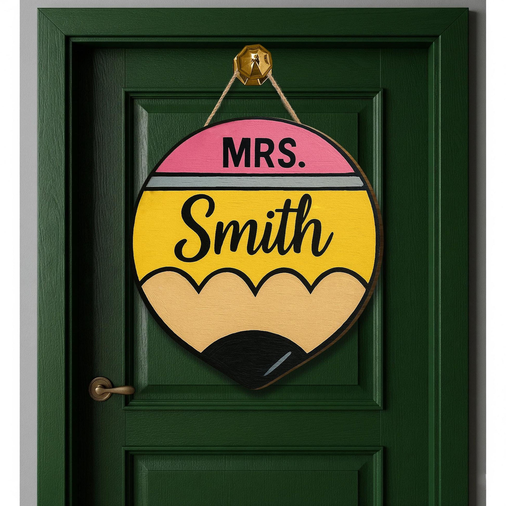 Personalized Teacher Pencil Sign, Custom Classroom Door Hanger, Back to School Gift, Teacher Name Wooden Decor, Retro Welcome Sign