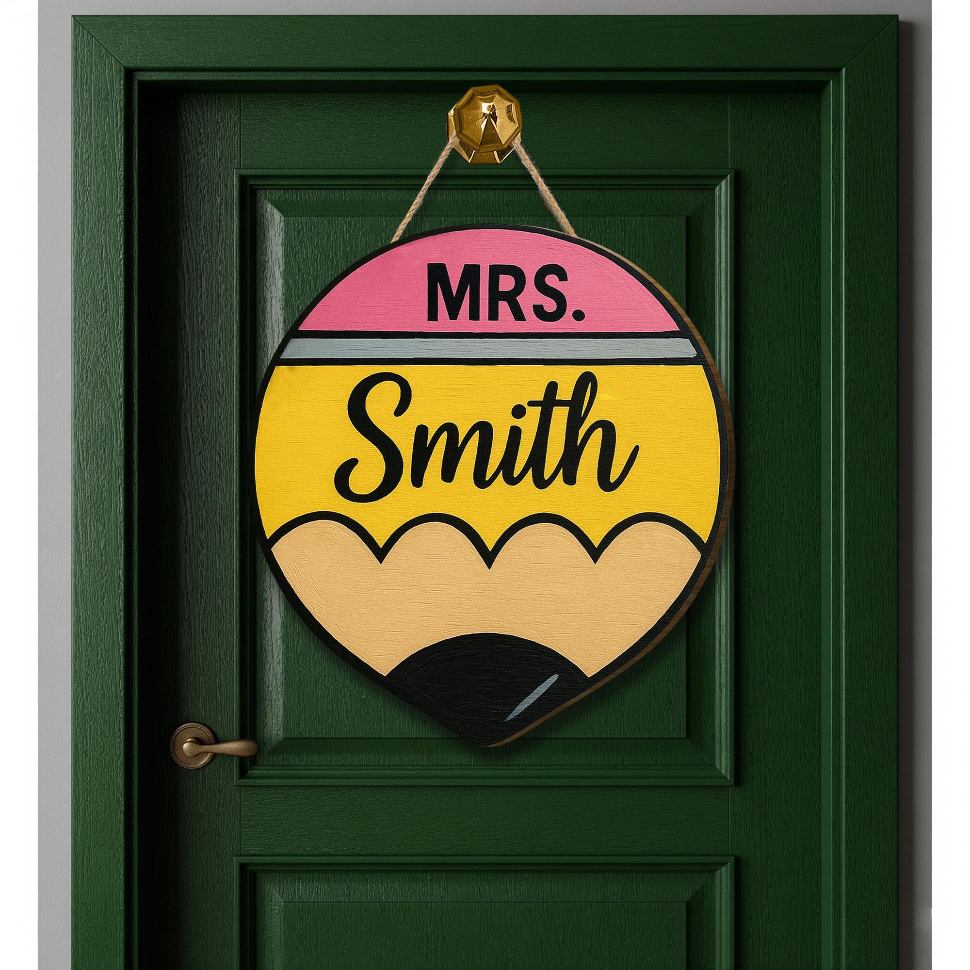 Personalized Teacher Pencil Sign, Custom Classroom Door Hanger, Back to School Gift, Teacher Name Wooden Decor, Retro Welcome Sign