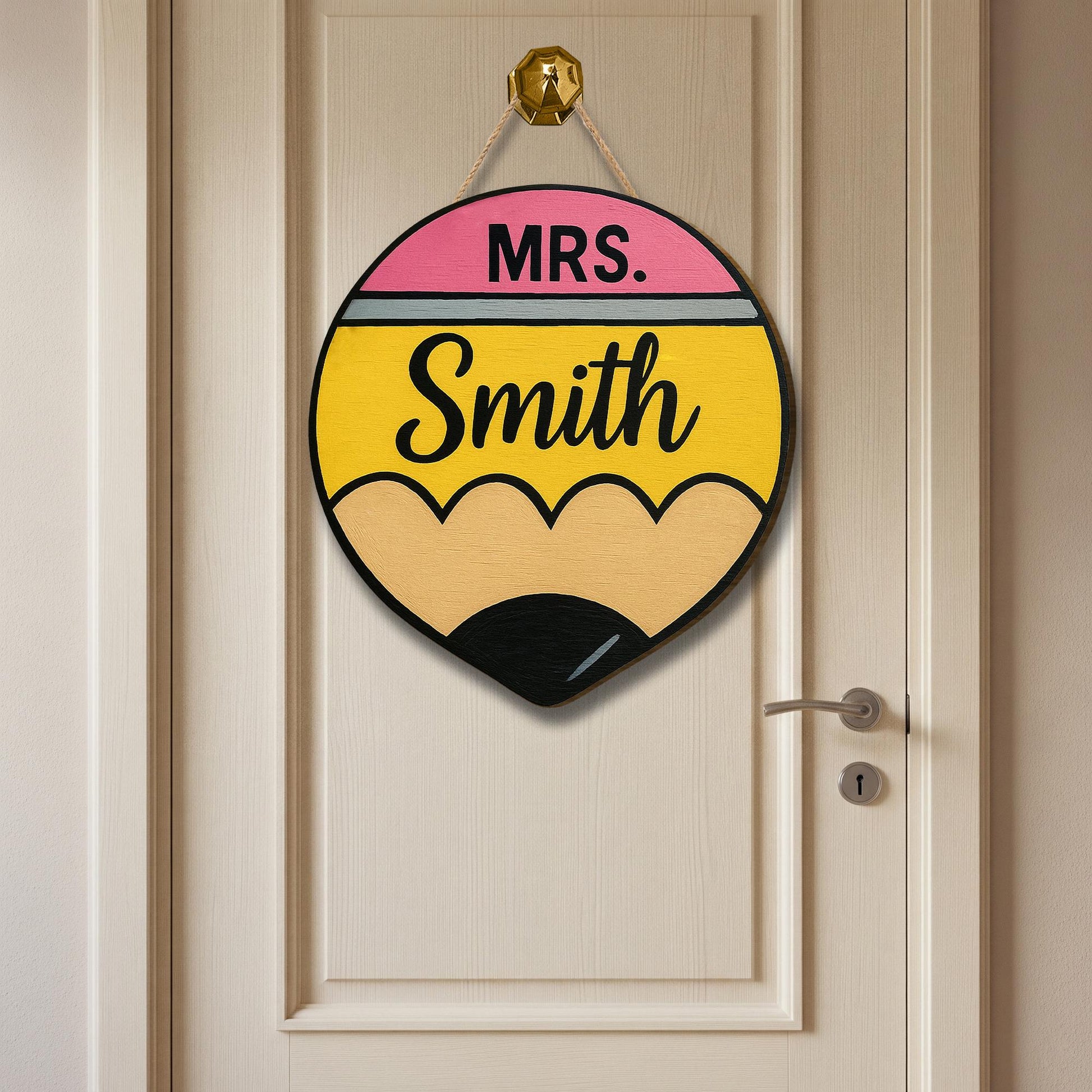 Personalized Teacher Pencil Sign, Custom Classroom Door Hanger, Back to School Gift, Teacher Name Wooden Decor, Retro Welcome Sign