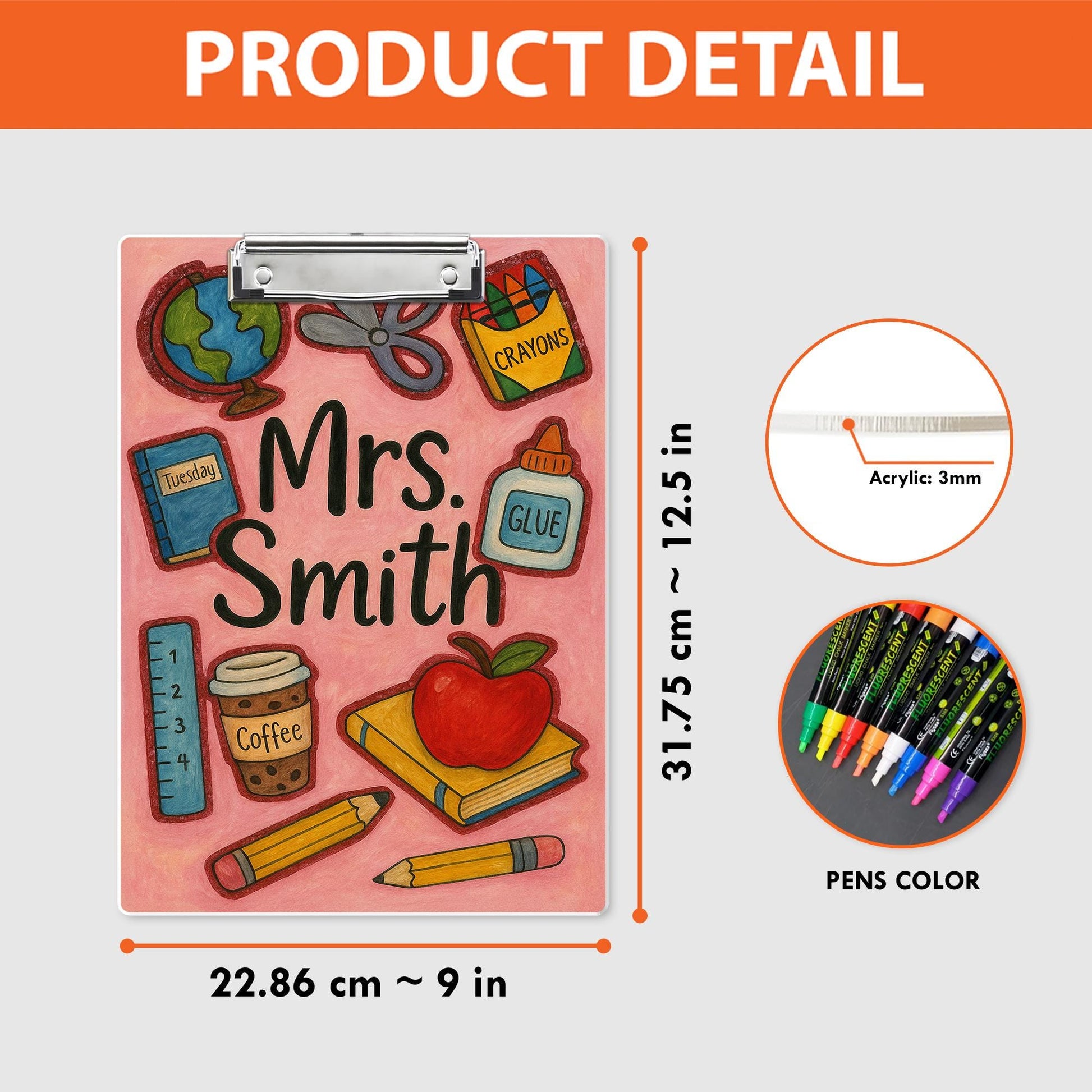 Custom Teacher Clipboard, Cute School Supply Design, Personalized Back to School Gift, Name Clipboard for Classroom, Fun Teacher Decor