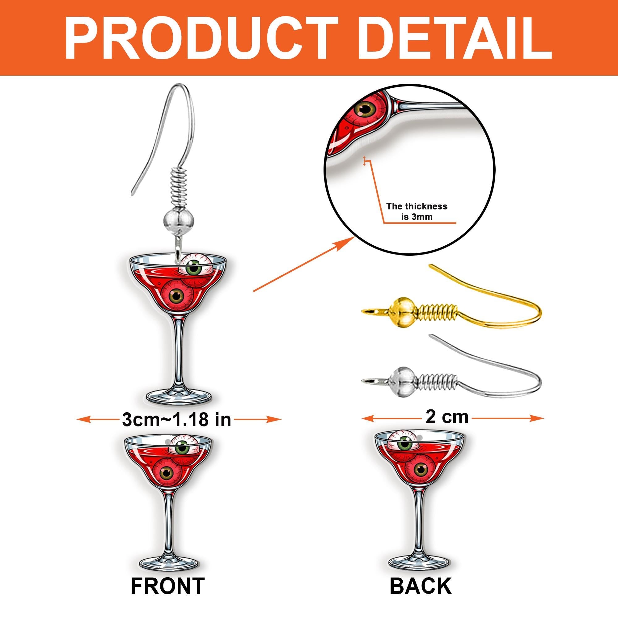 Halloween Cocktail Earrings – Spooky Drink Eyeball Dangle Earrings – Funny Halloween Jewelry