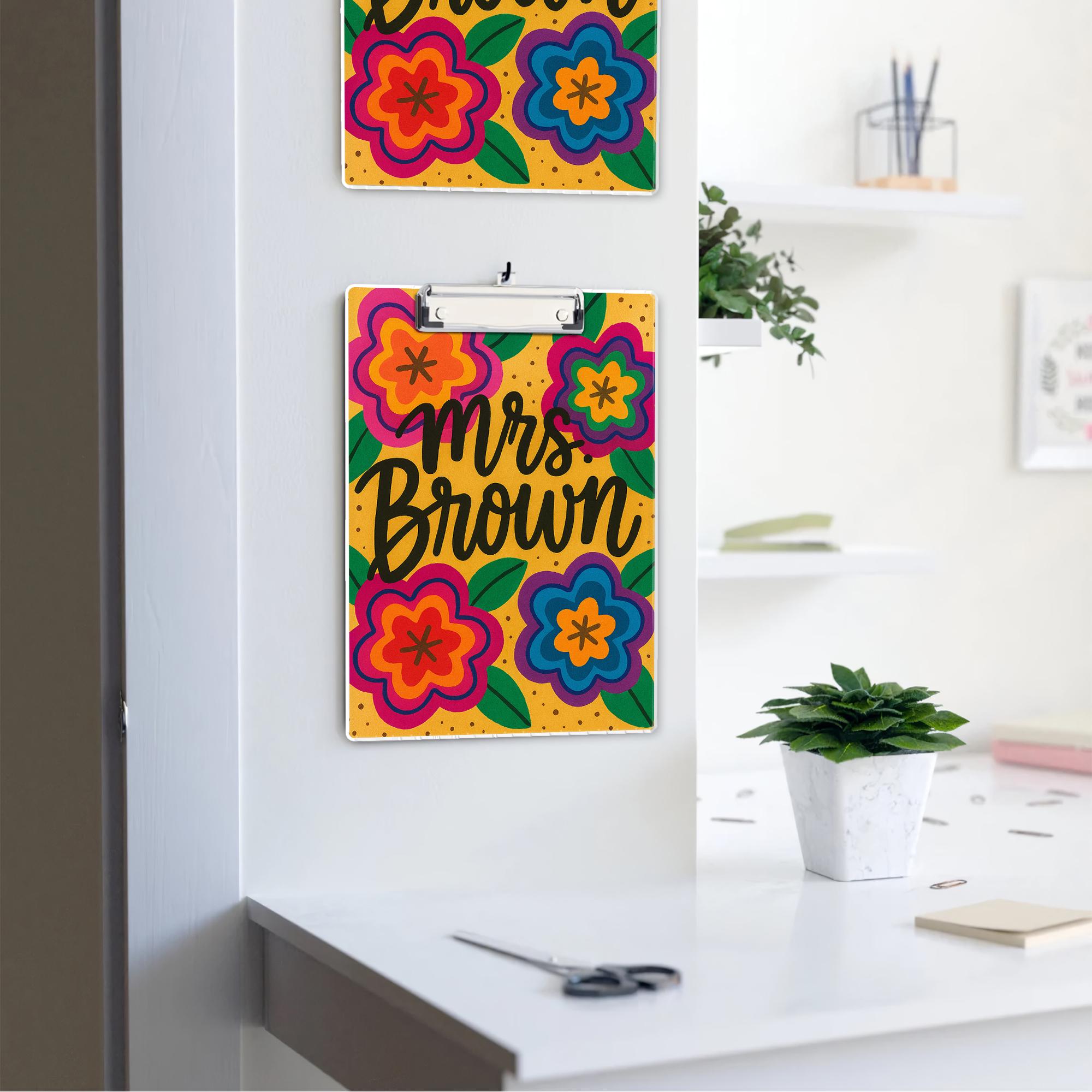 Personalized Teacher Clipboard – Custom Name with Bold Floral Design – Bright Classroom Gift for Teachers, Educators, Back to School Office