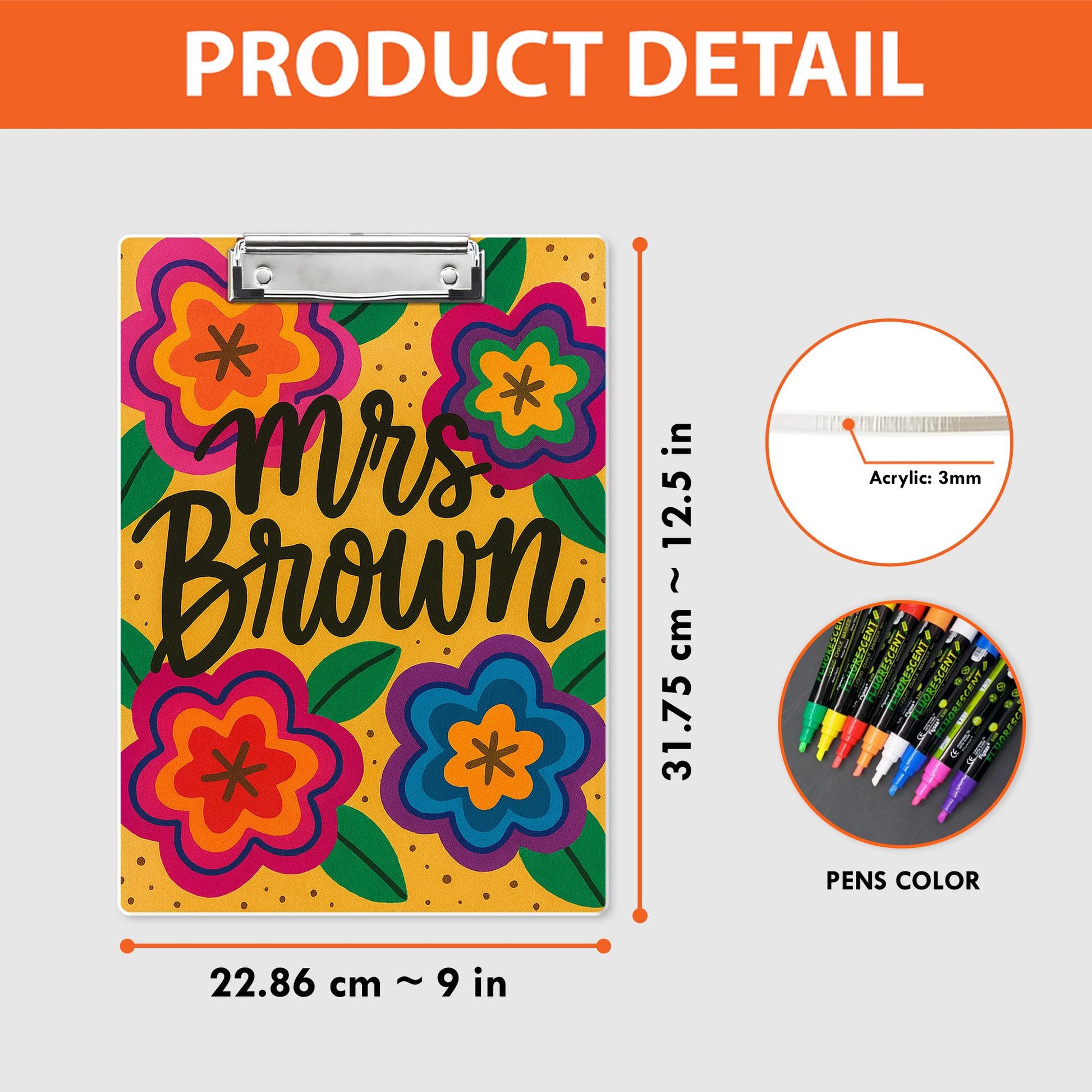 Personalized Teacher Clipboard – Custom Name with Bold Floral Design – Bright Classroom Gift for Teachers, Educators, Back to School Office