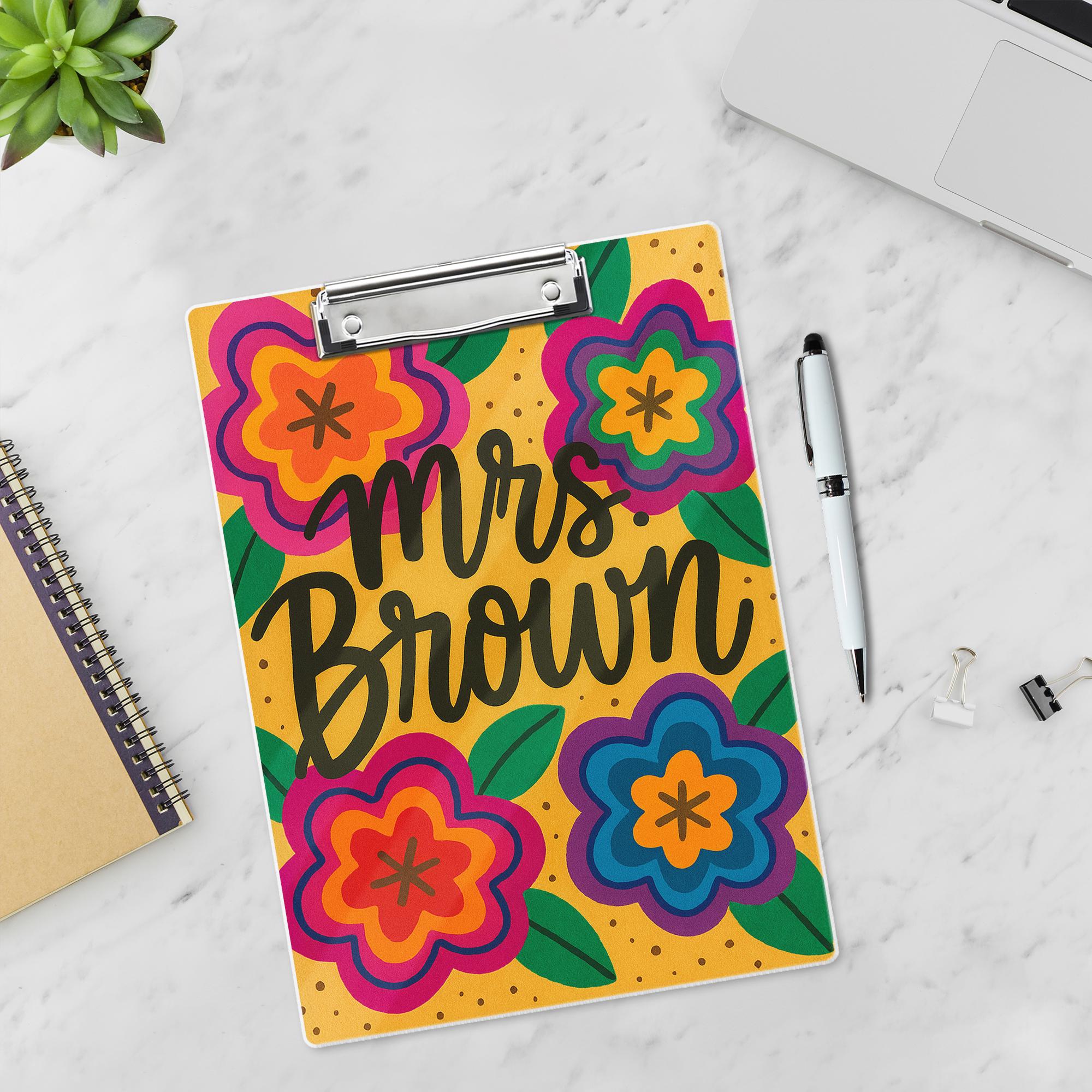 Personalized Teacher Clipboard – Custom Name with Bold Floral Design – Bright Classroom Gift for Teachers, Educators, Back to School Office