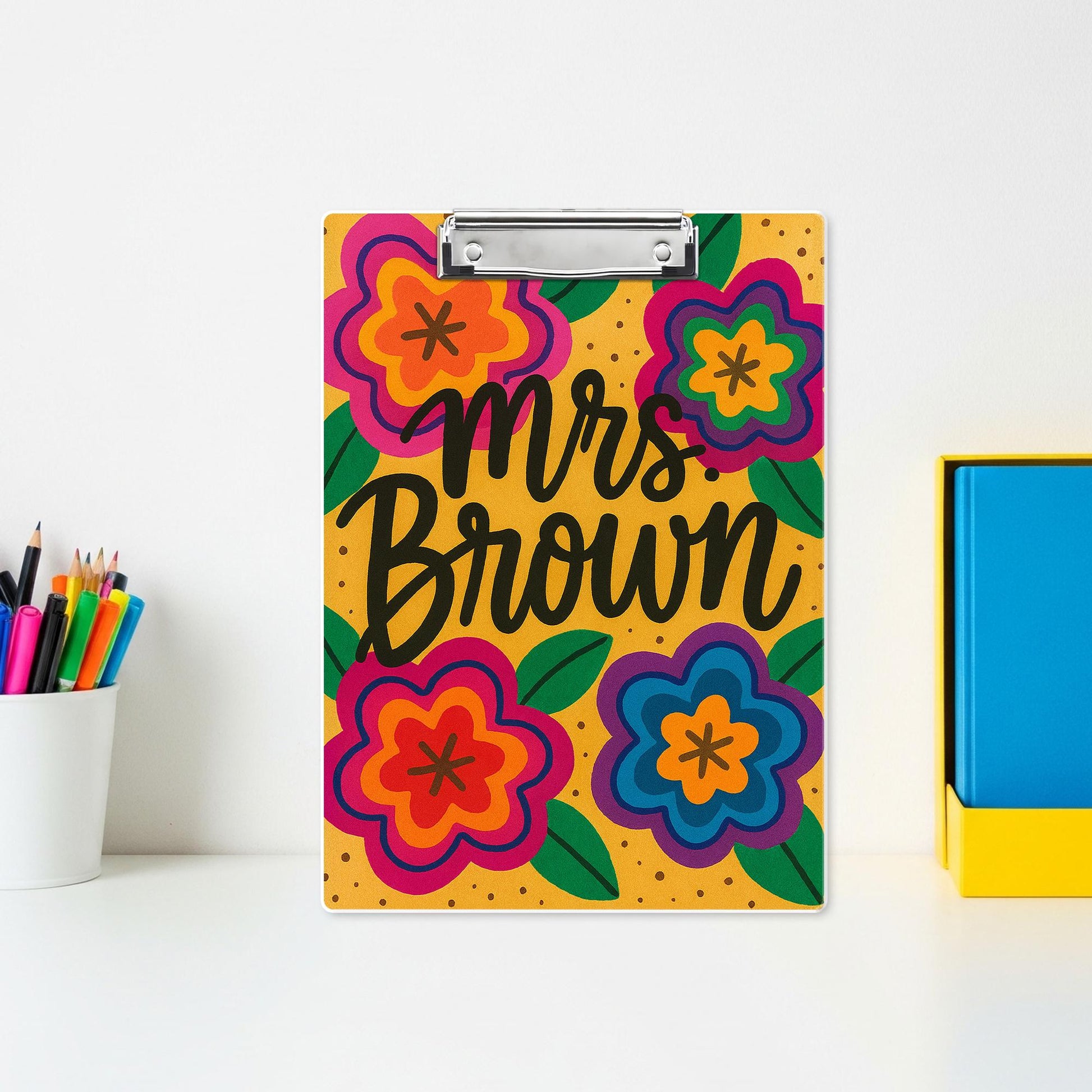Personalized Teacher Clipboard – Custom Name with Bold Floral Design – Bright Classroom Gift for Teachers, Educators, Back to School Office