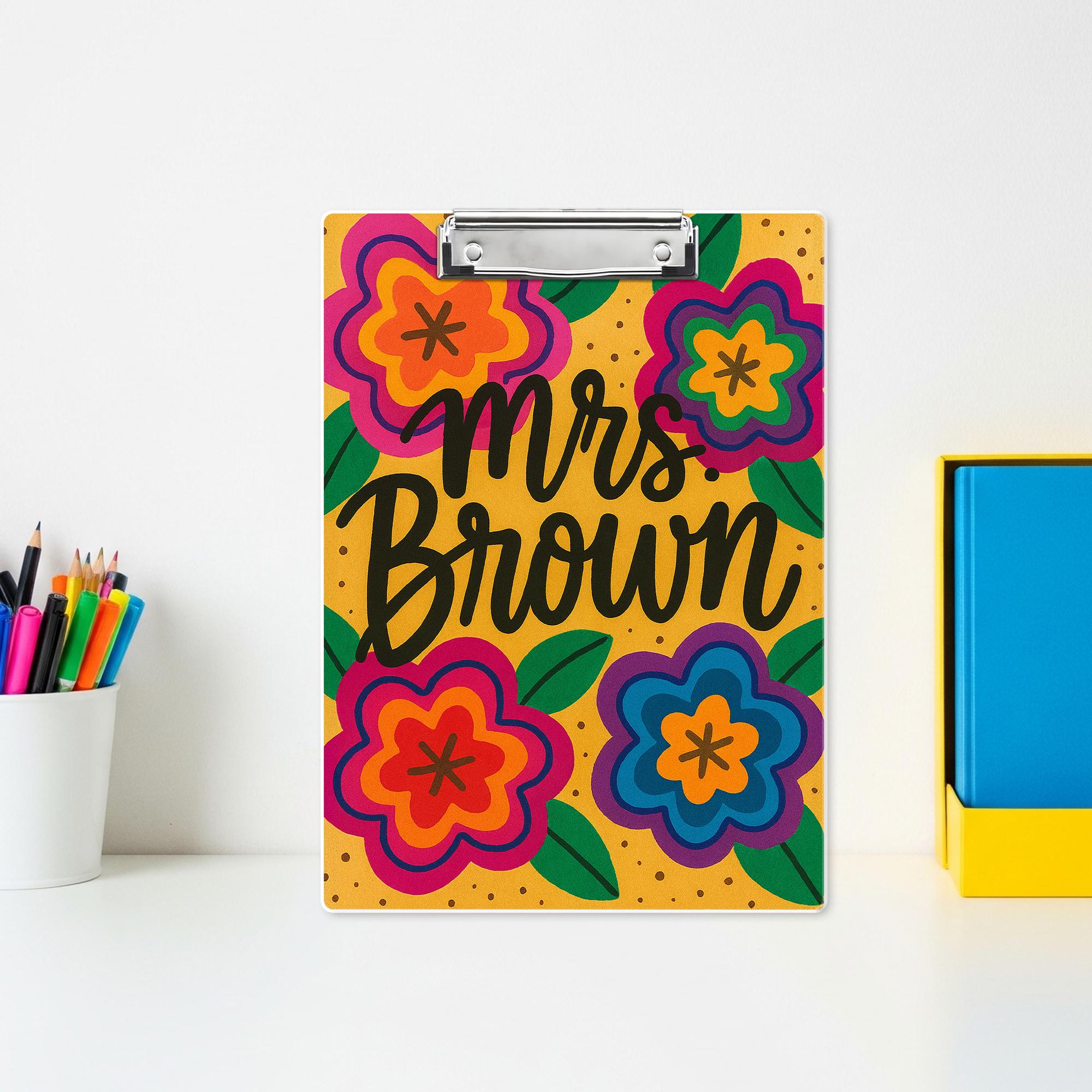 Personalized Teacher Clipboard – Custom Name with Bold Floral Design – Bright Classroom Gift for Teachers, Educators, Back to School Office