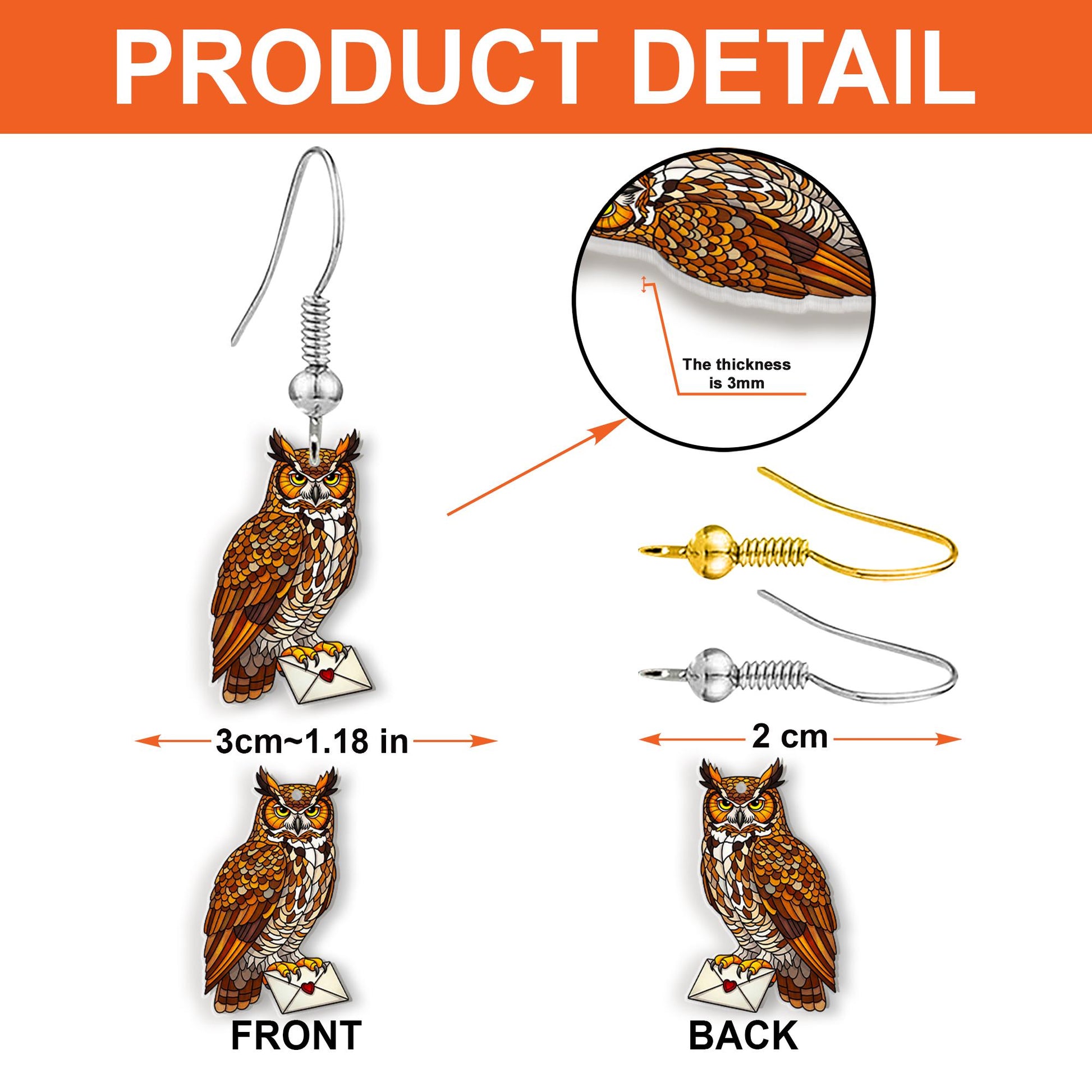 Owl Letter Earrings – Magic Owl Dangle Jewelry – Fantasy Bird Earrings for Witchcore Style
