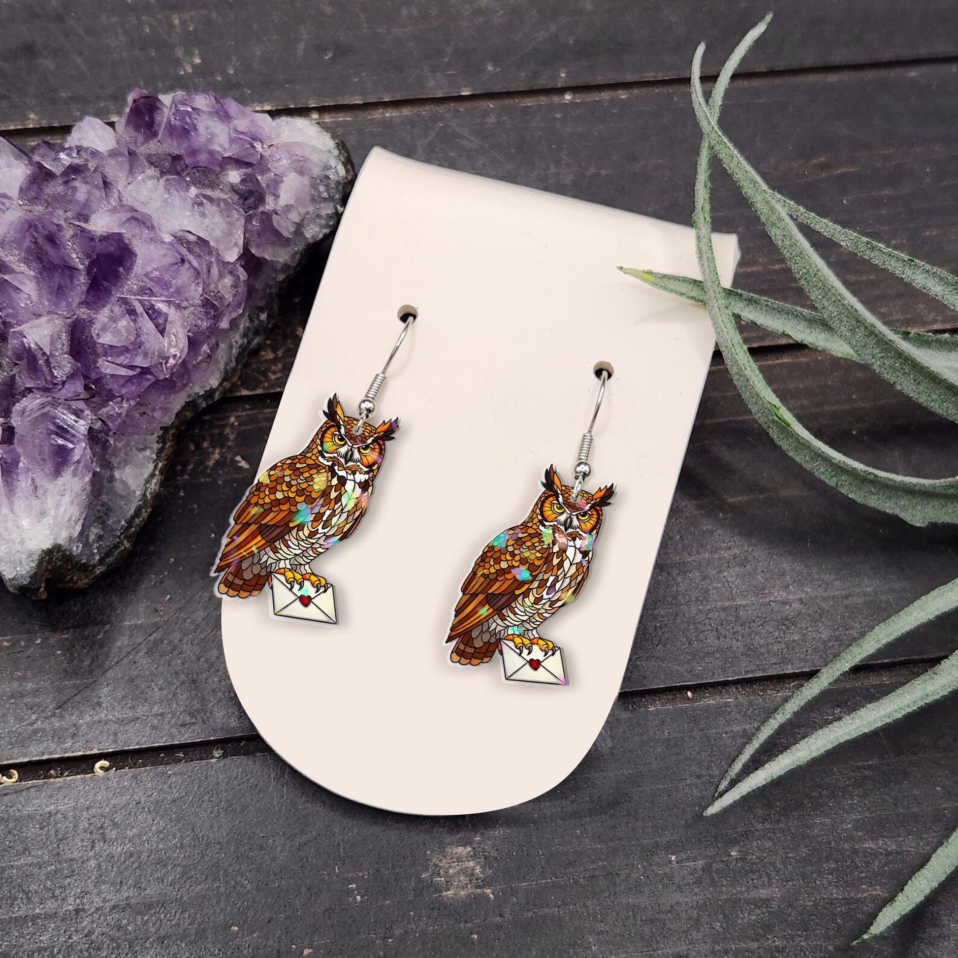 Owl Letter Earrings – Magic Owl Dangle Jewelry – Fantasy Bird Earrings for Witchcore Style