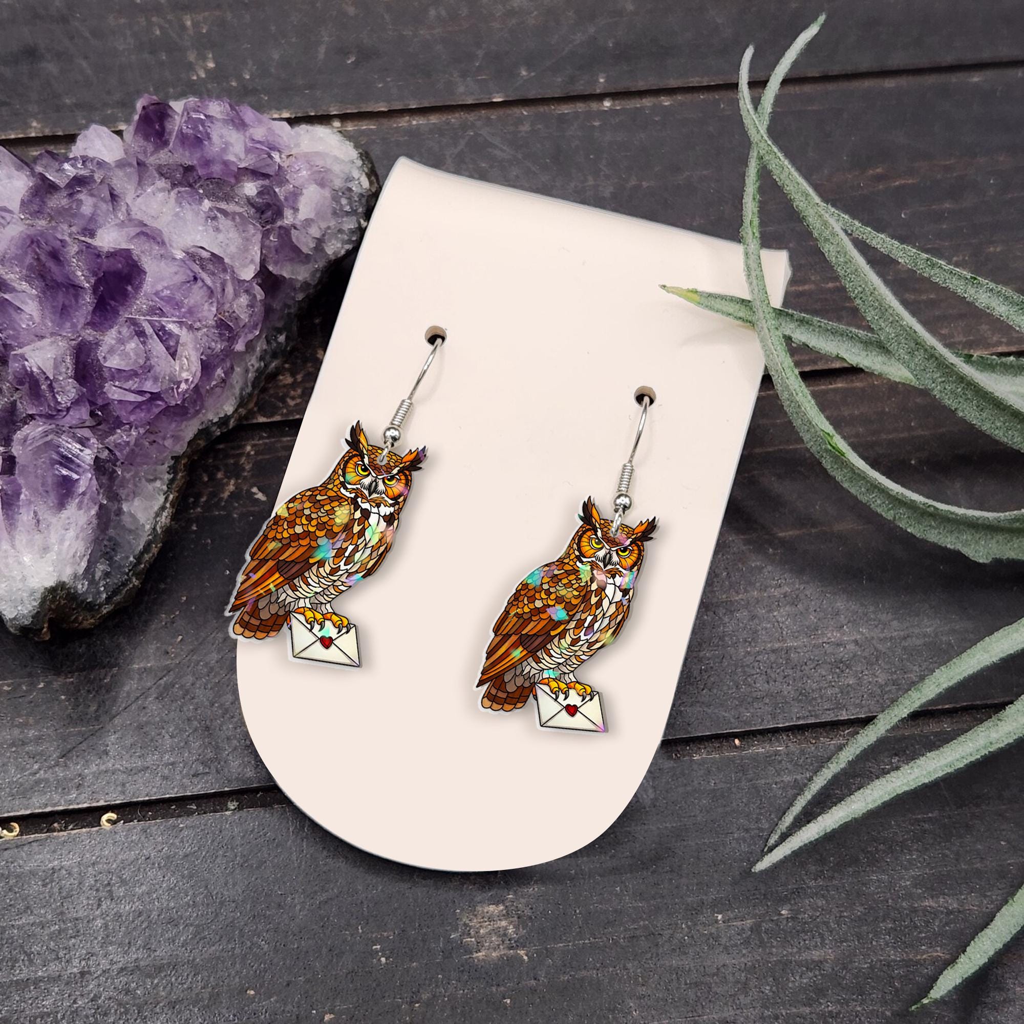 Owl Letter Earrings – Magic Owl Dangle Jewelry – Fantasy Bird Earrings for Witchcore Style