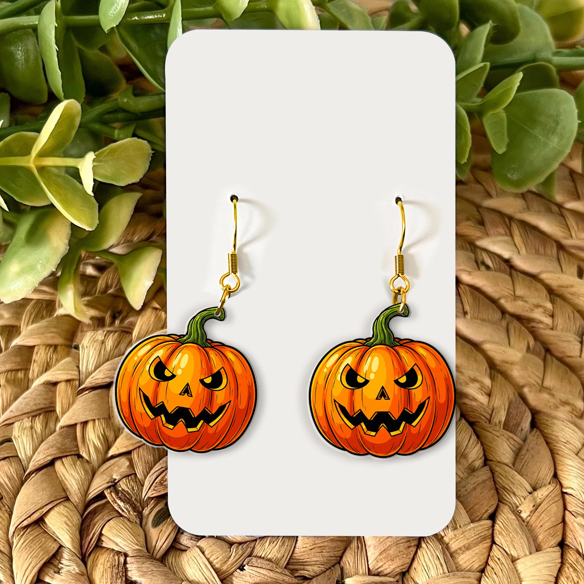 Jack-O'-Lantern Pumpkin Earrings – Halloween Dangle Jewelry – Spooky Fall Accessories