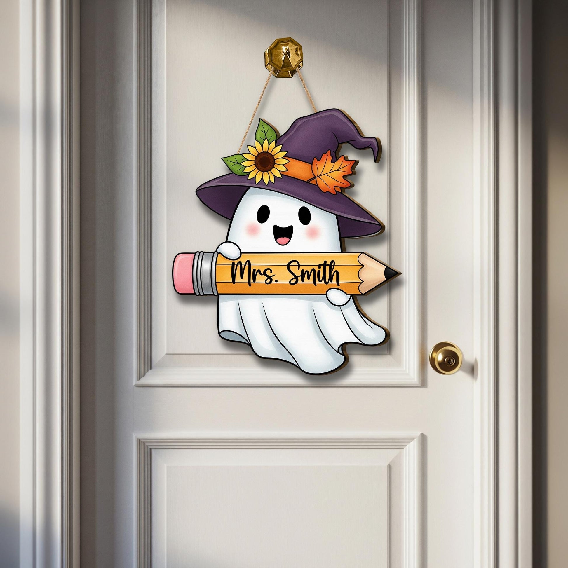 Personalized Teacher Ghost Sign – Halloween Classroom Door Hanger – Cute Fall Name Decor