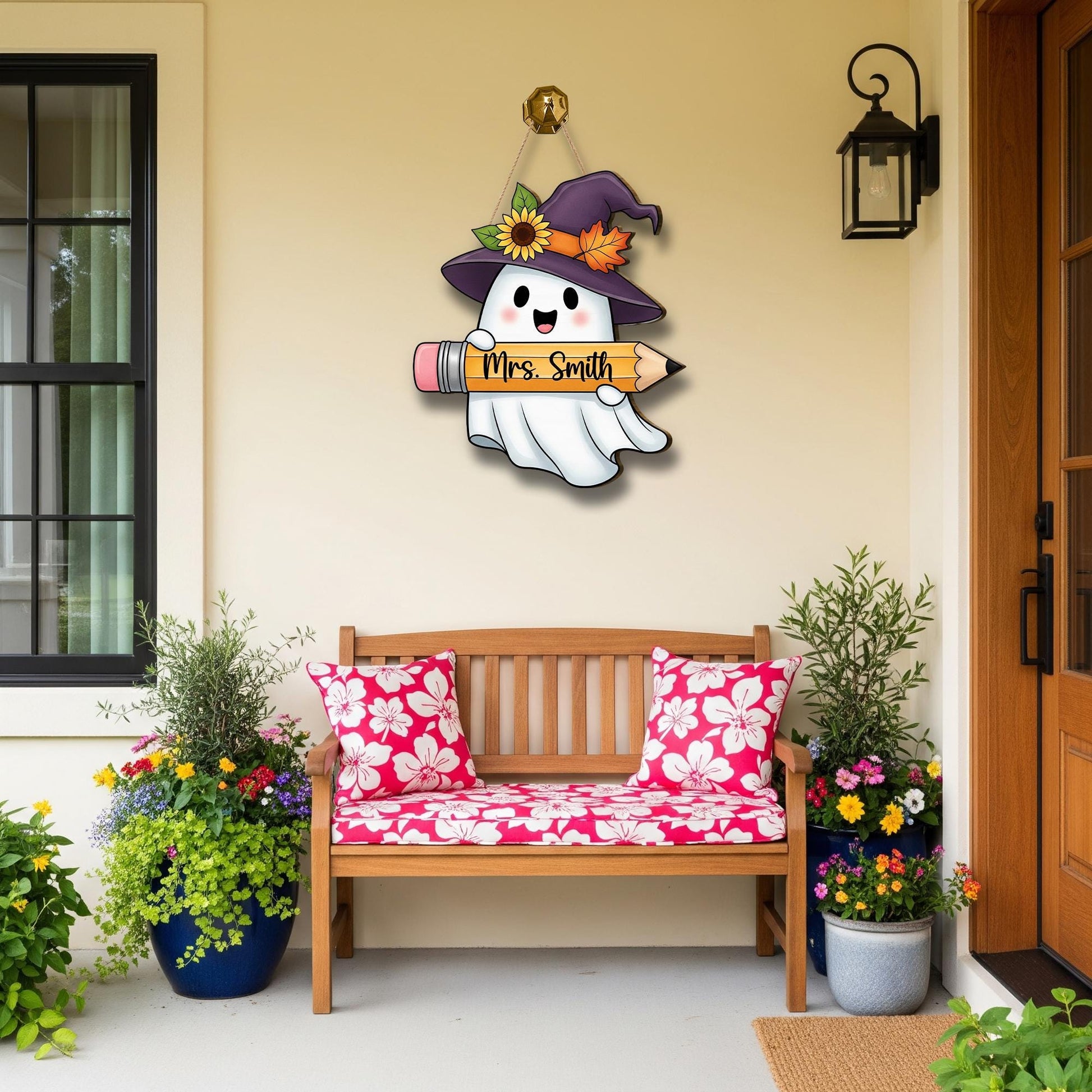 Personalized Teacher Ghost Sign – Halloween Classroom Door Hanger – Cute Fall Name Decor