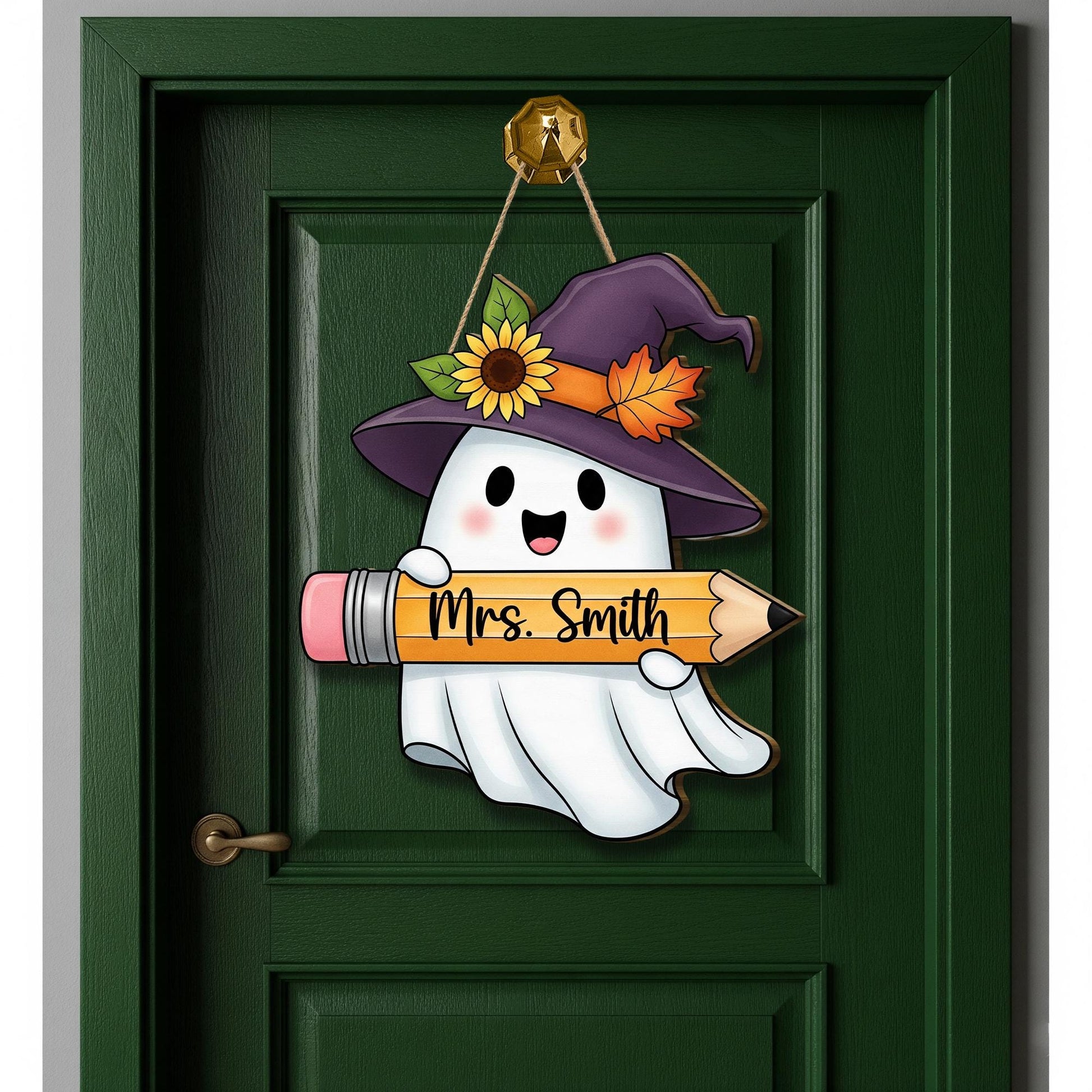 Personalized Teacher Ghost Sign – Halloween Classroom Door Hanger – Cute Fall Name Decor