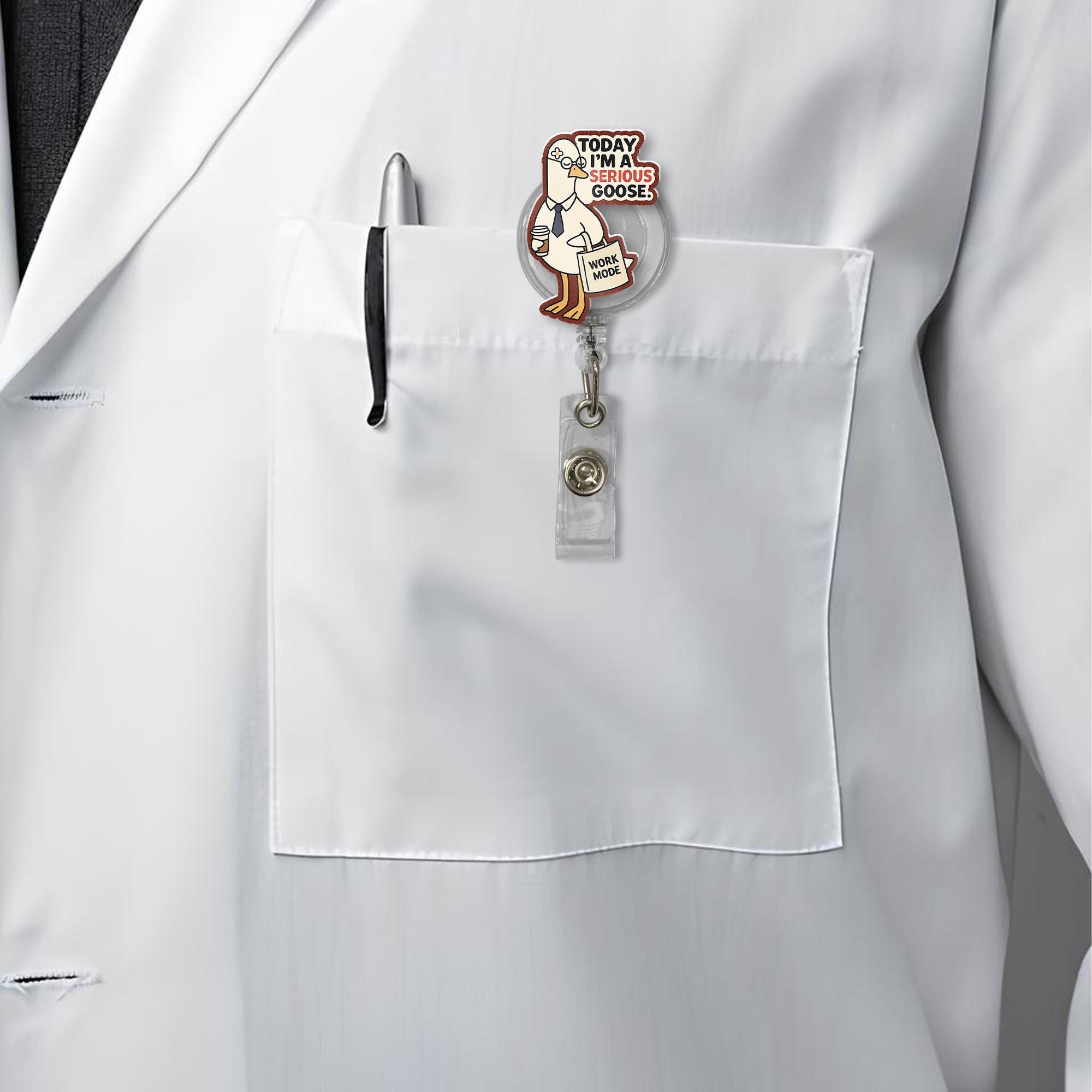 Funny Goose Badge Reel - “Today I’m a Serious Goose” Work Mode ID Holder | Cute Retractable Clip for Nurses, Teachers, Office Staff