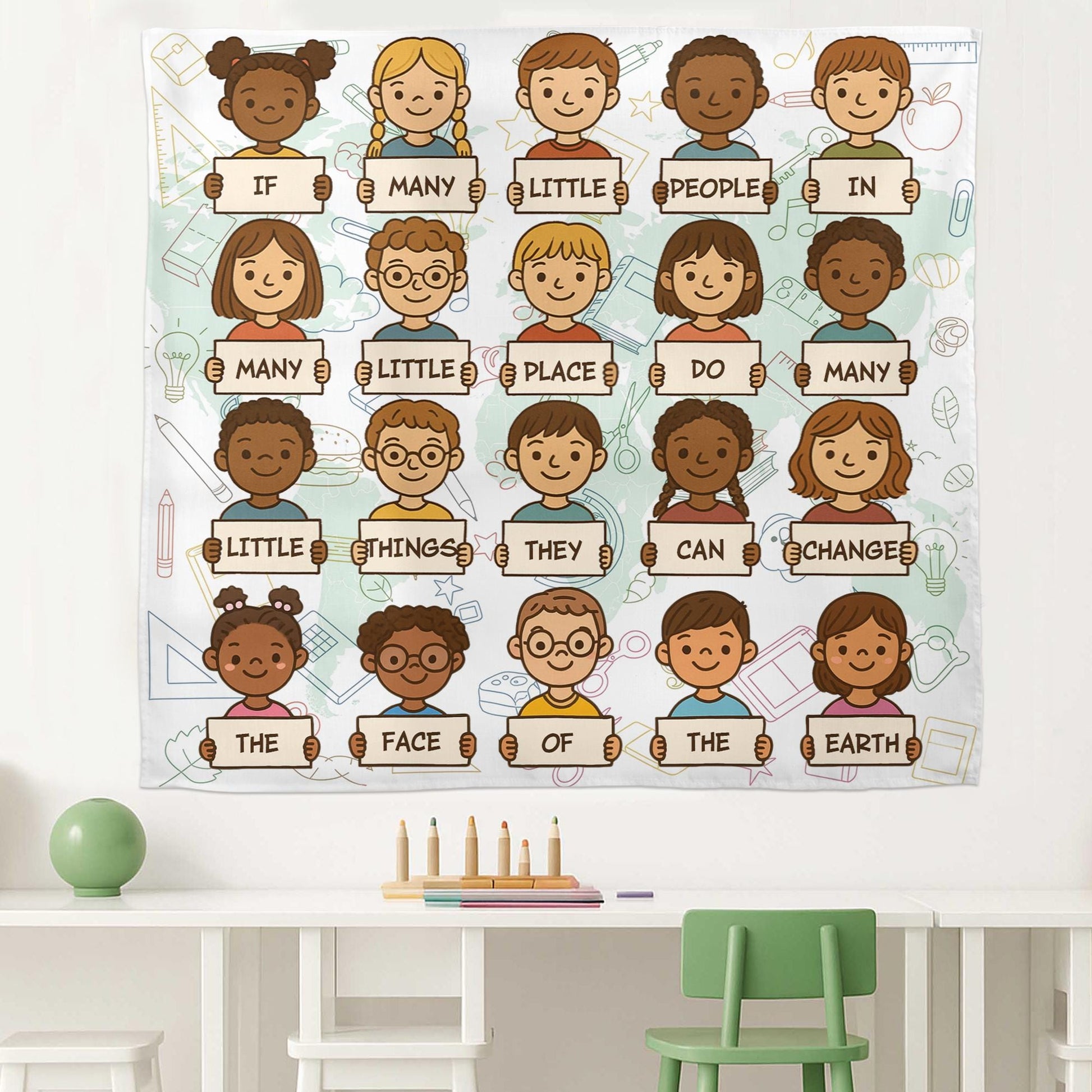 Cute Classroom Quote Tapestry, Kids Holding Signs Wall Art, Teacher Wall Decor, Inspirational Classroom Banner, School Wall Hanging