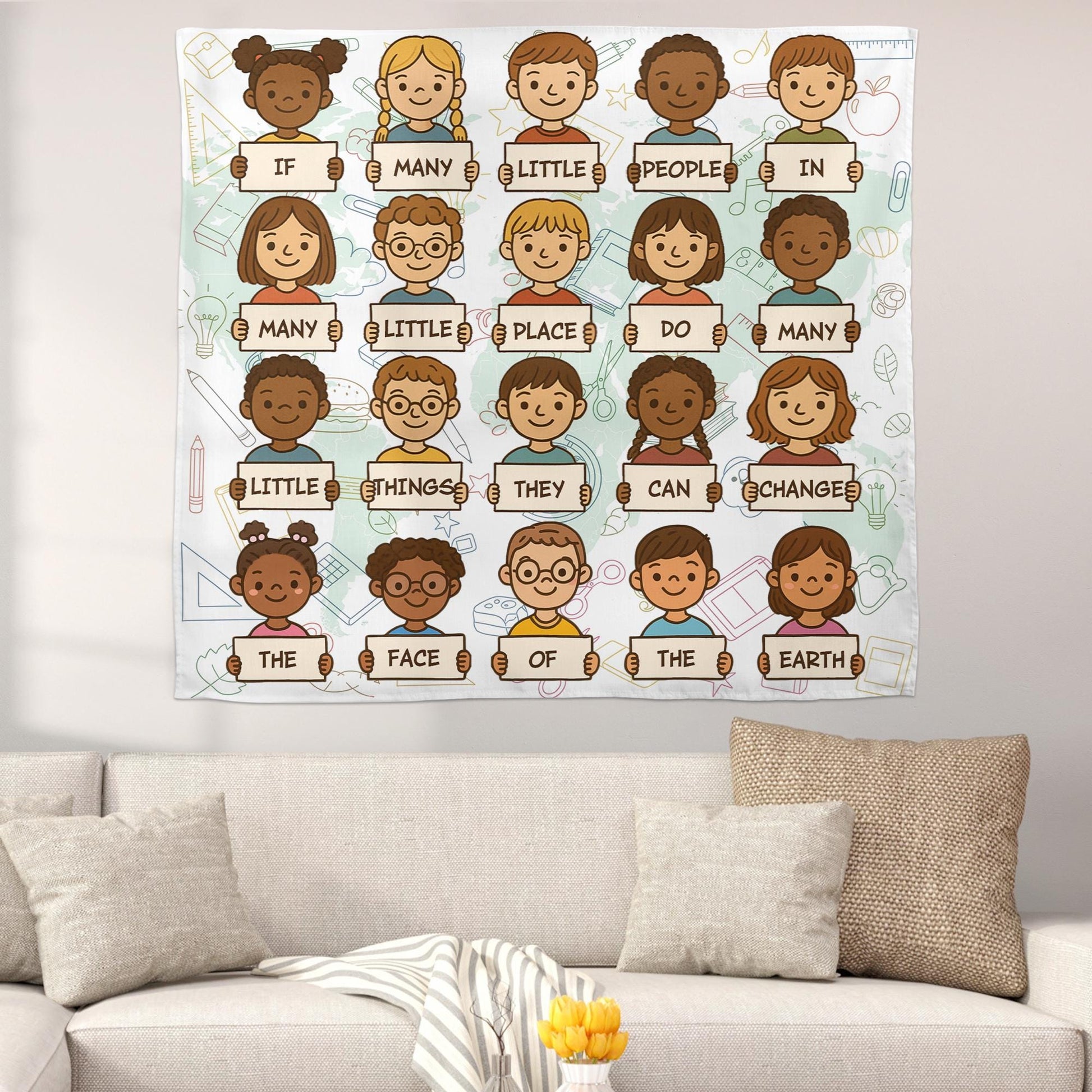 Cute Classroom Quote Tapestry, Kids Holding Signs Wall Art, Teacher Wall Decor, Inspirational Classroom Banner, School Wall Hanging