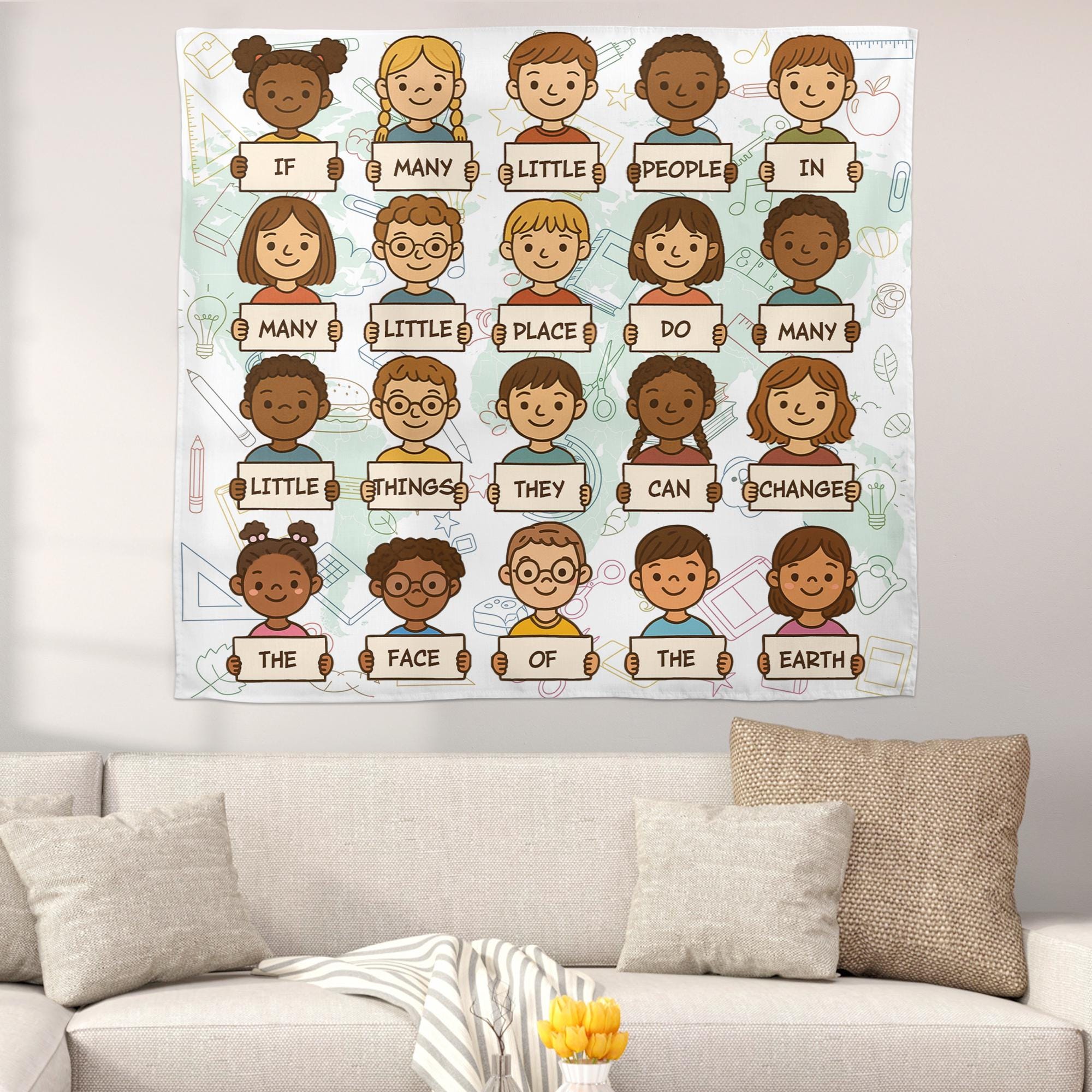 Cute Classroom Quote Tapestry, Kids Holding Signs Wall Art, Teacher Wall Decor, Inspirational Classroom Banner, School Wall Hanging