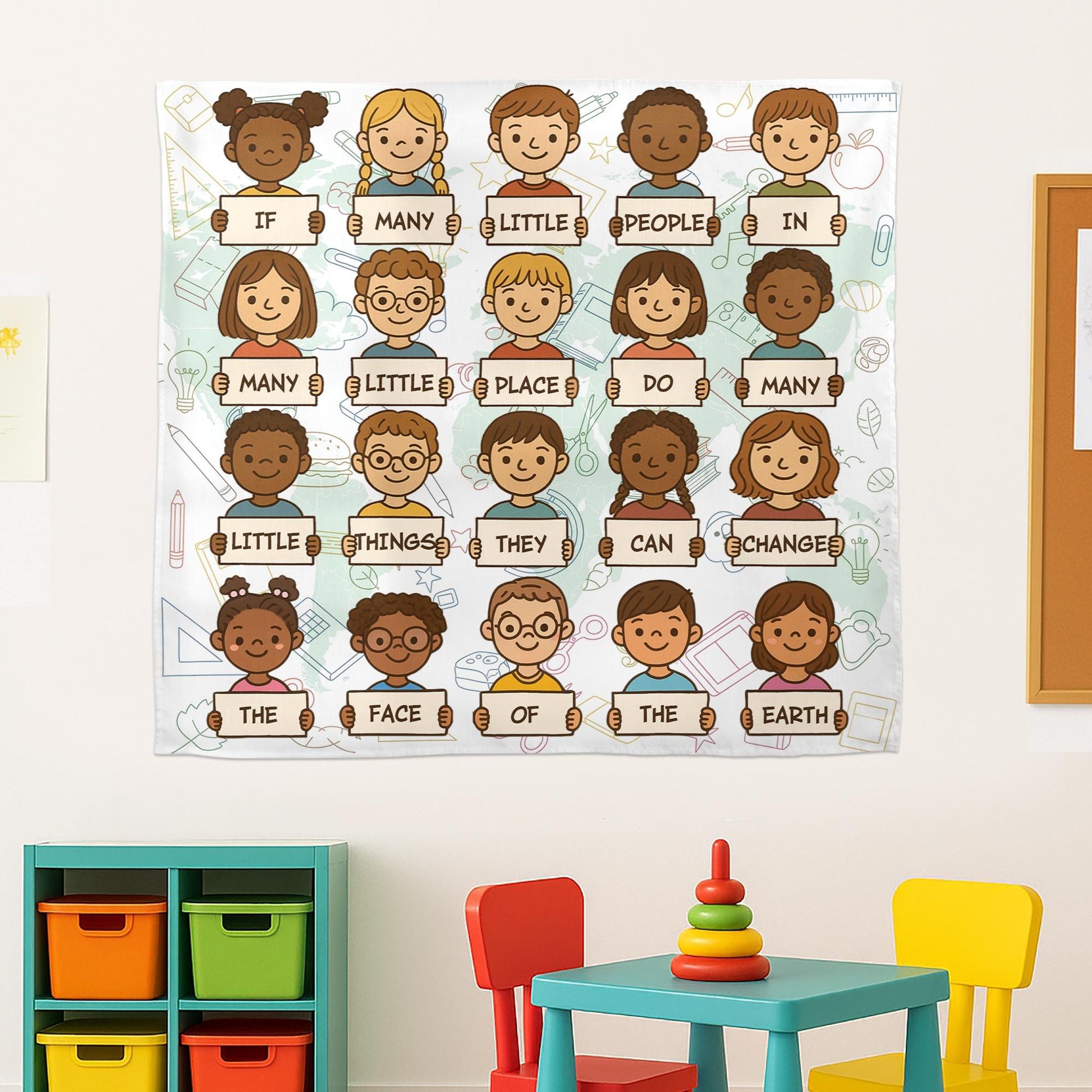 Cute Classroom Quote Tapestry, Kids Holding Signs Wall Art, Teacher Wall Decor, Inspirational Classroom Banner, School Wall Hanging