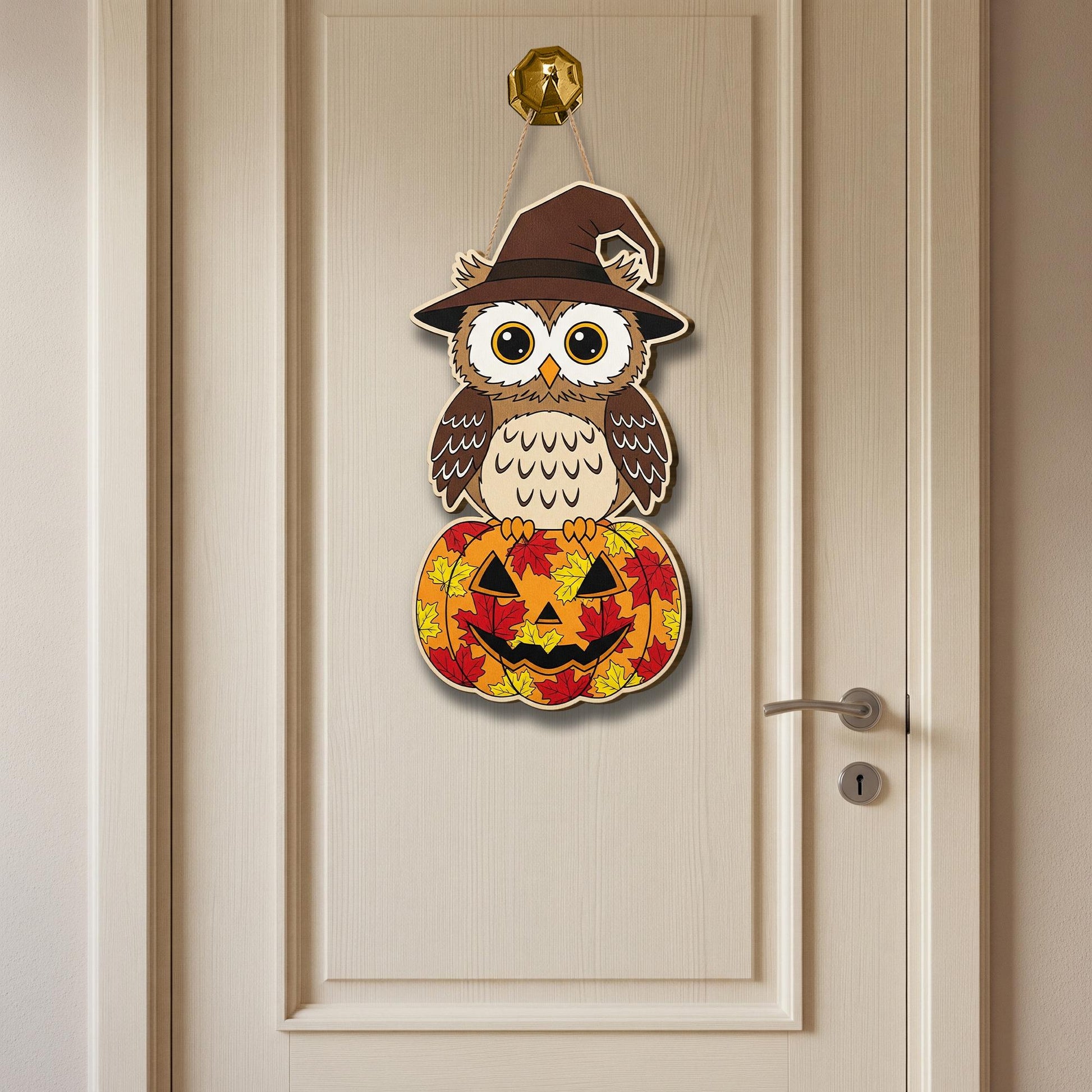 Halloween Owl Door Hanger, Autumn Pumpkin Decor, Spooky Season Wall Art, Fall Owl Tiered Tray Sign, Woodland Animal Gift